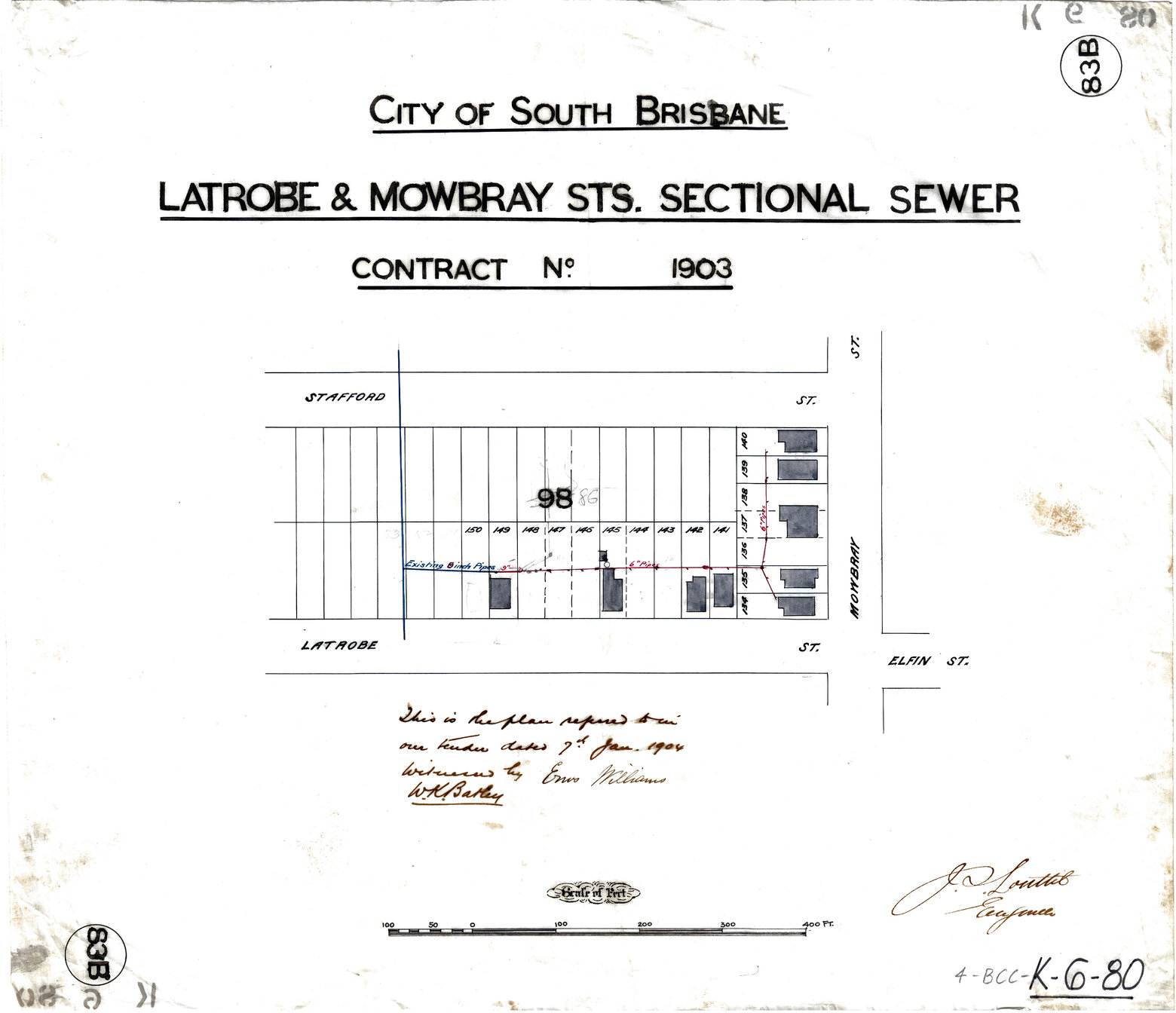 Latrobe and Mowbray Streets sectional sewers, East Brisbane - 1904, 1905