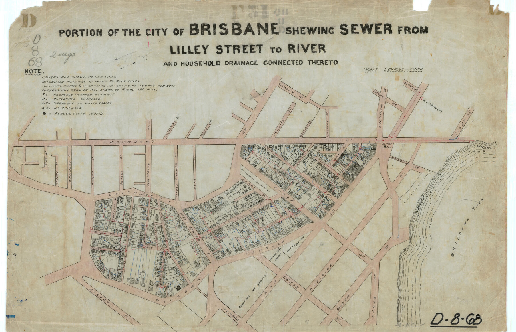 Spring Hill from Lilley Street to River showing properties and plague cases 1903