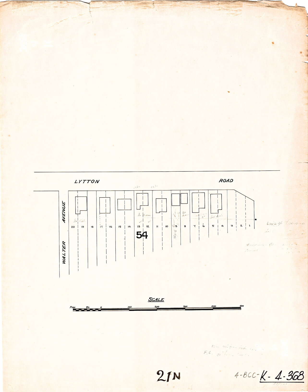 Cadastral map of corner of Lytton road and Walter Avenue, showing house footprints, East Brisbane - 1922
