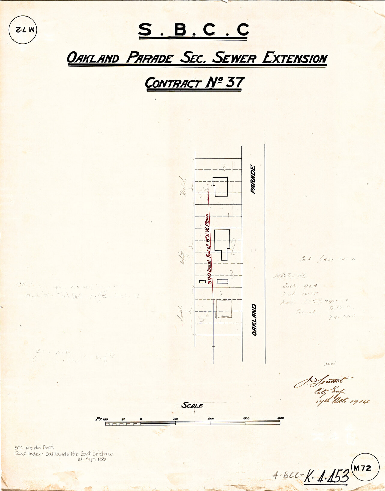 Oaklands Parade sectional sewer extension, East Brisbane - 1914