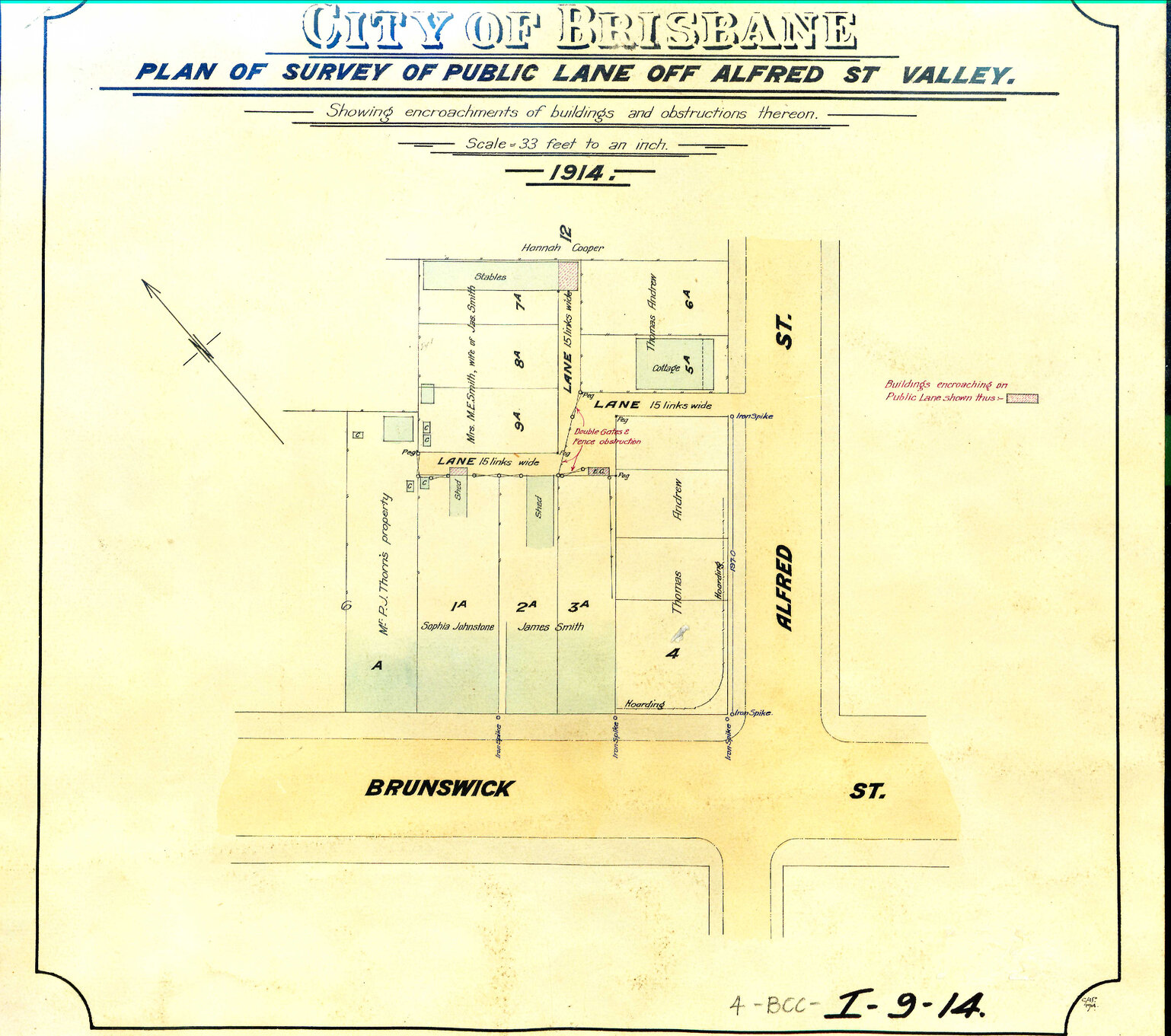 Plan of public lane off Alfred Street, Fortitude Valley - 1914