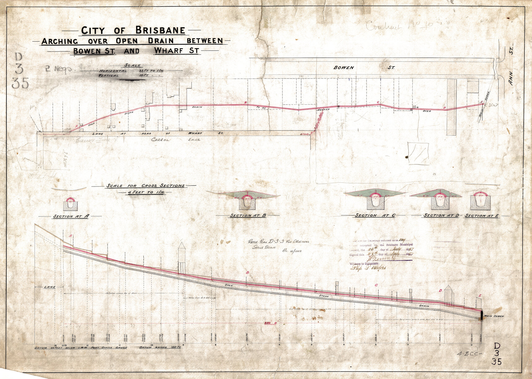 Arching over open drain between Bowen and Wharf Street, Spring Hill - 1897
