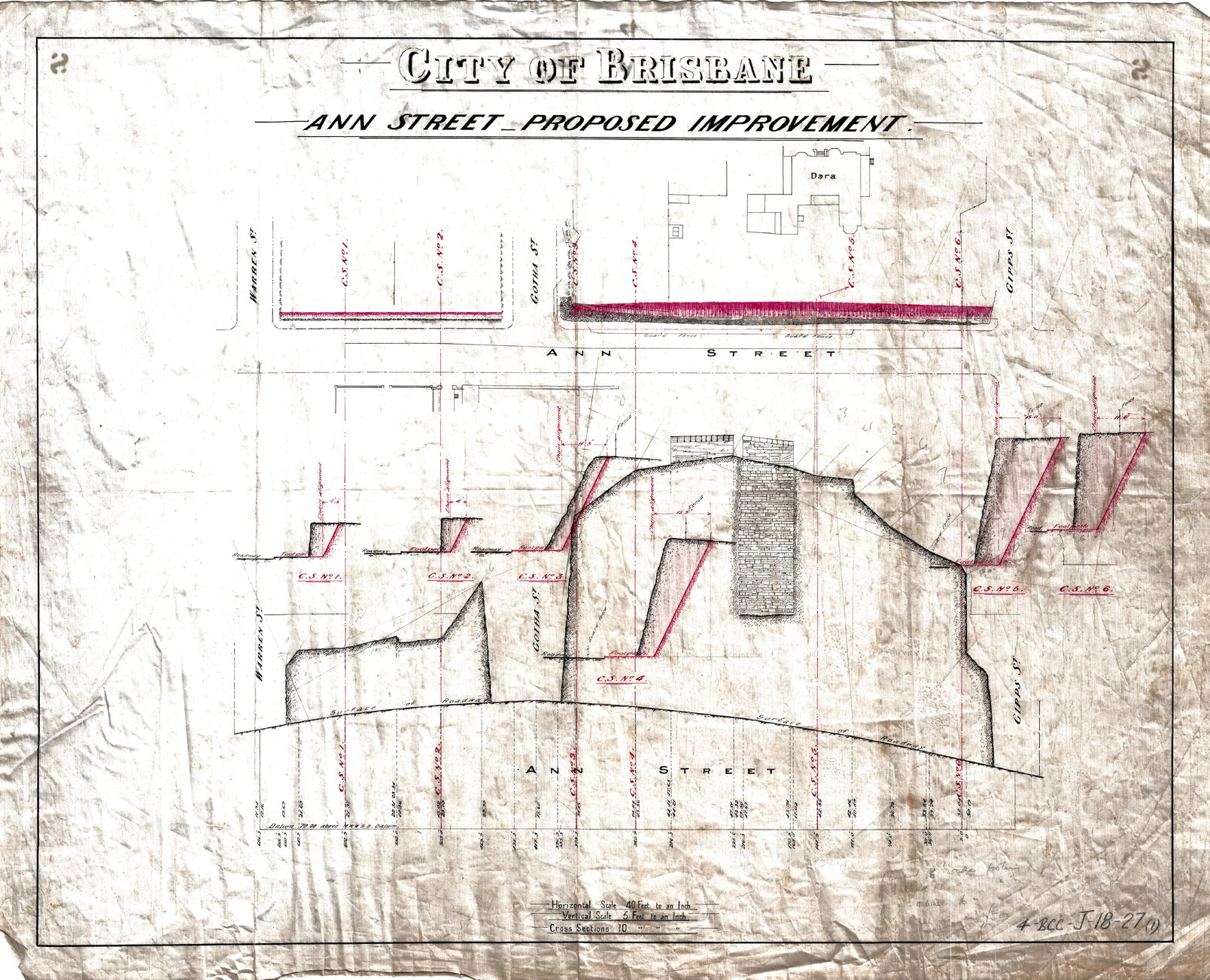 Ann Street retaining wall between Gotha and Gipps Street, Fortitude Valley - 1915