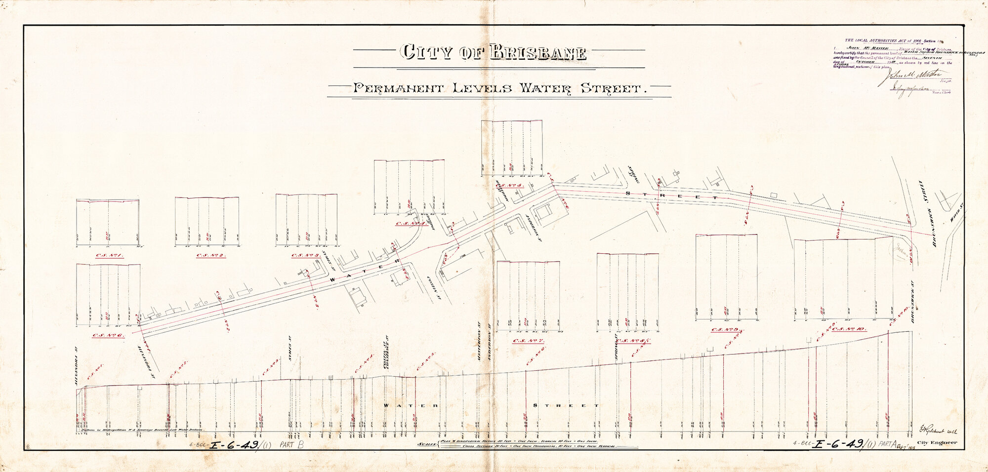 Permanent levels of Water Street between Alexandria Street and Brunswick Street, Fortitude Valley and Bowen Hills