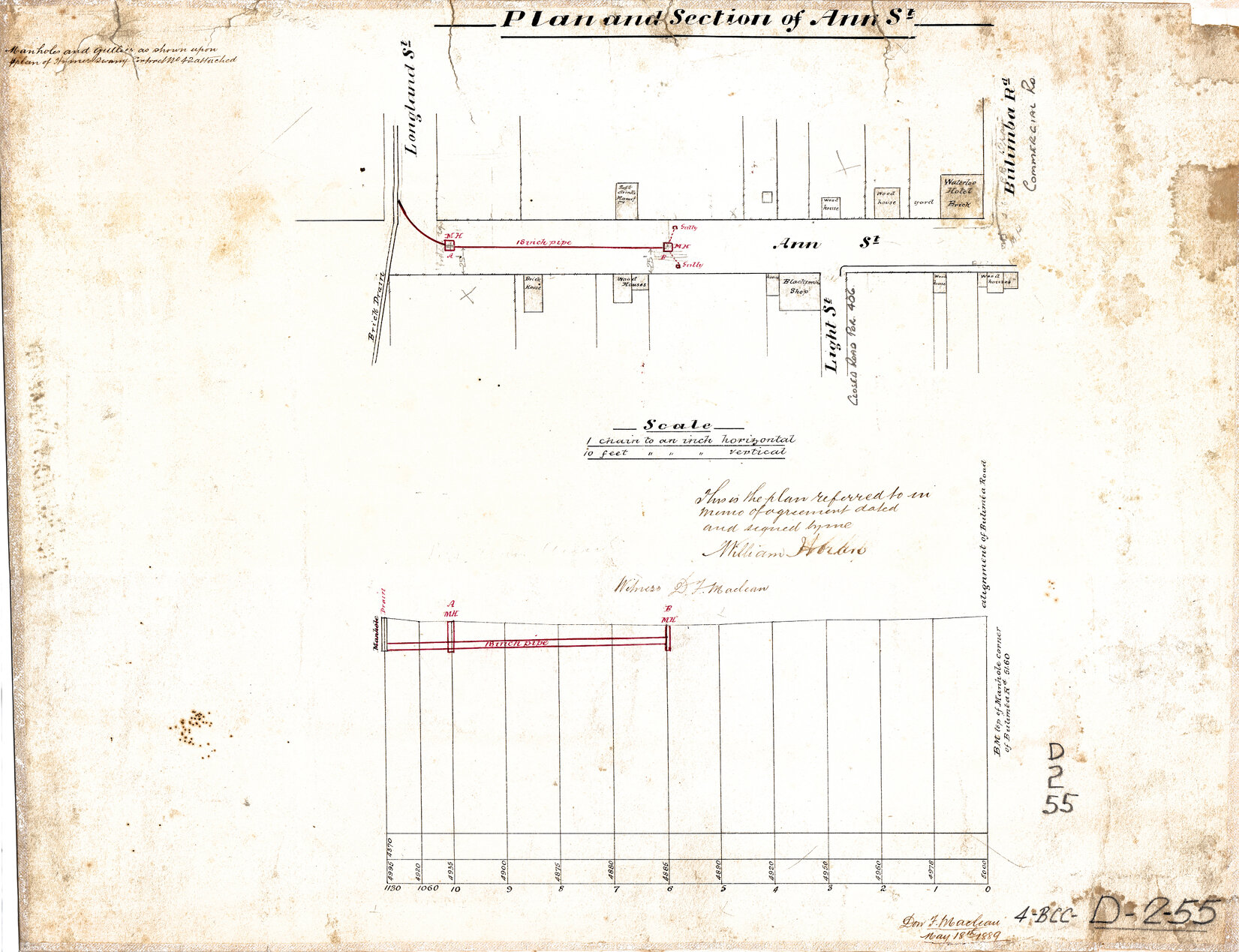 Plan and section of Ann Street between Longland Street and Commercial Road, Fortitude Valley - 1889