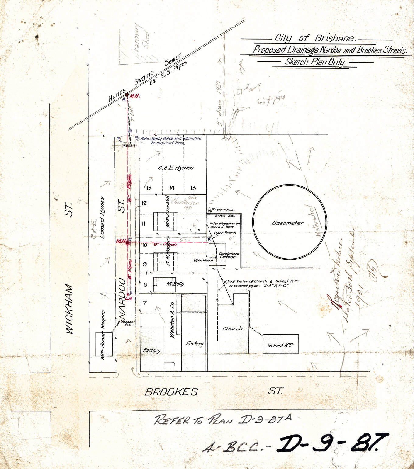 Proposed drain for Nardoo and Brookes Street, Fortitude Valley - 1920