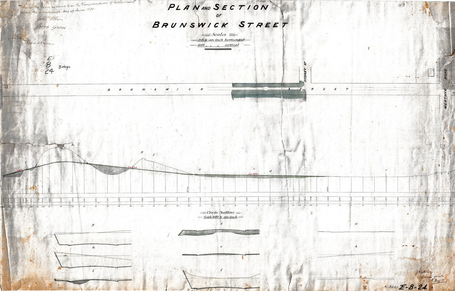 Plan and section of Brunswick Street, New Farm - 1890 