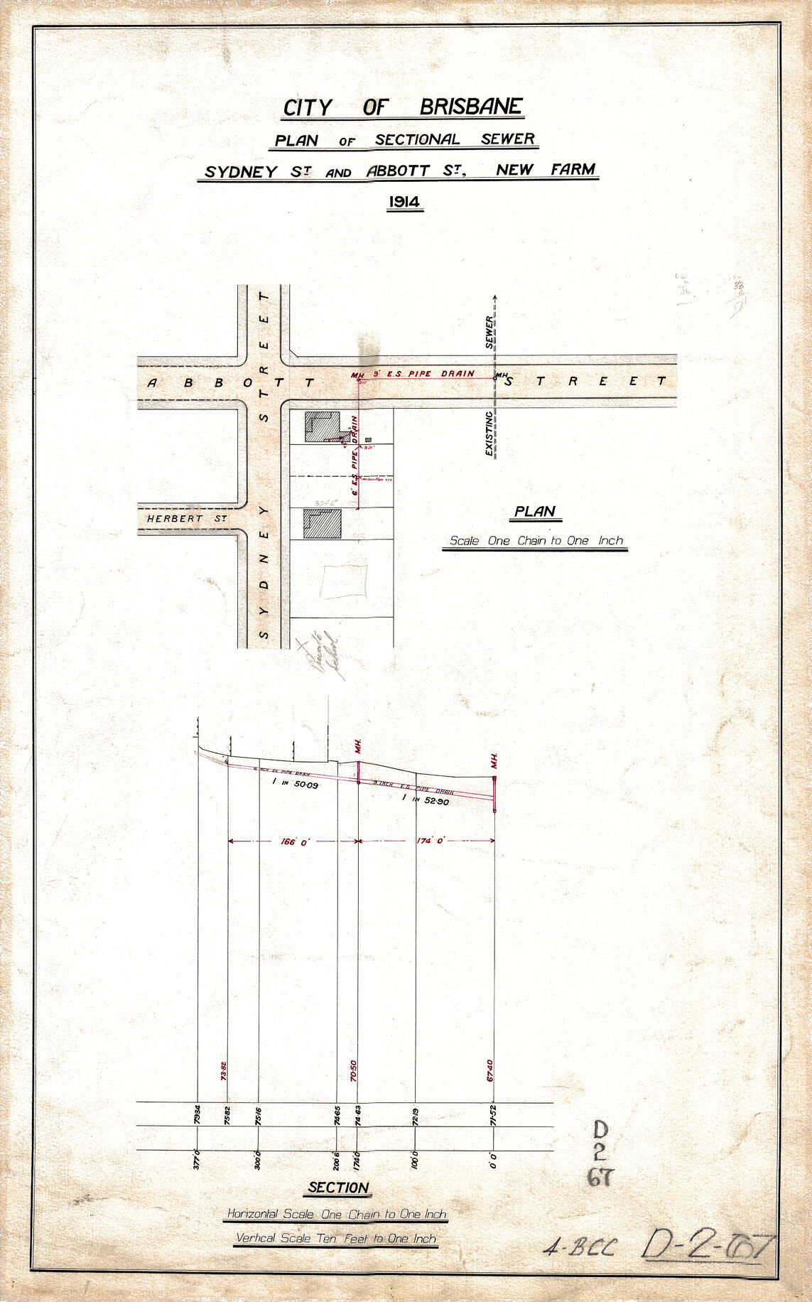 Plan of sectional sewer, Sydney and Abbott Street, New Farm - 1914