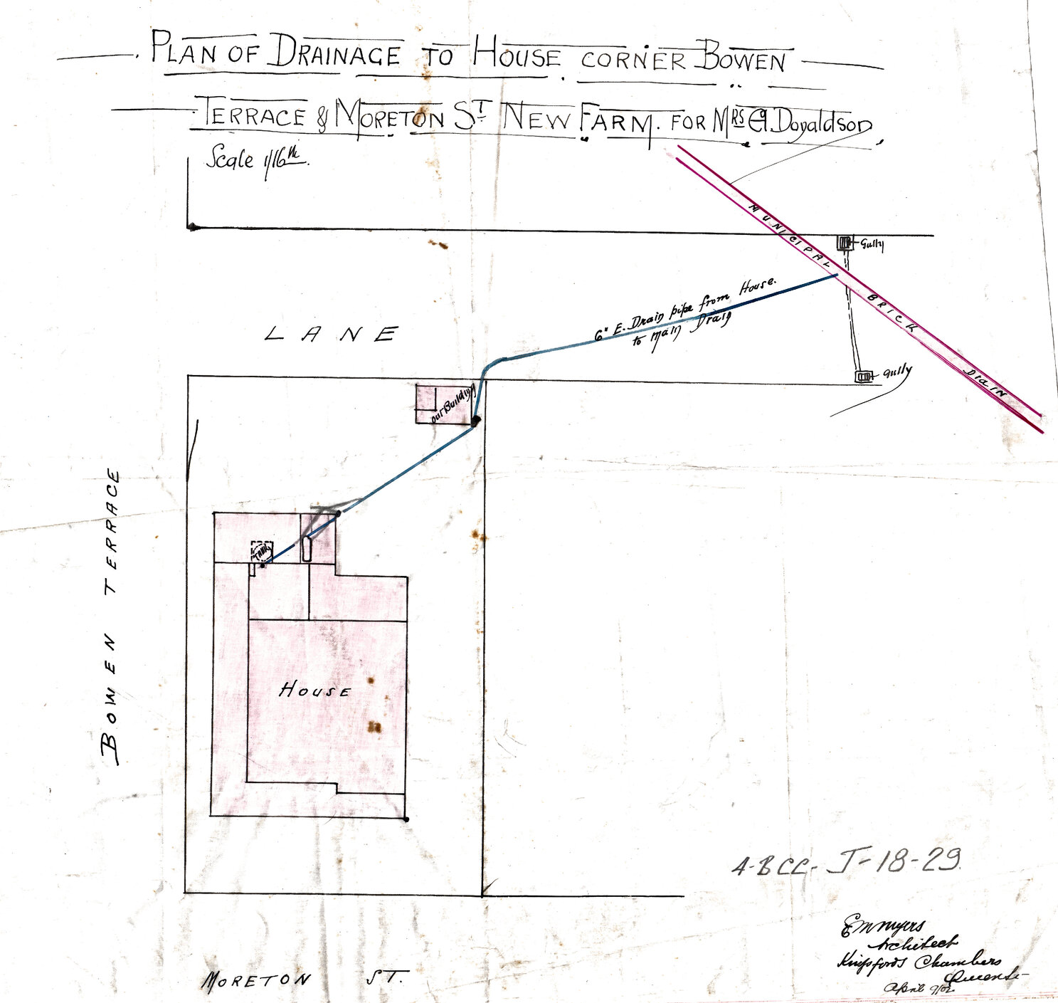 Drainage to house on corner of Moreton Street, Bowen Terrace and Amity Street, New Farm - 1902