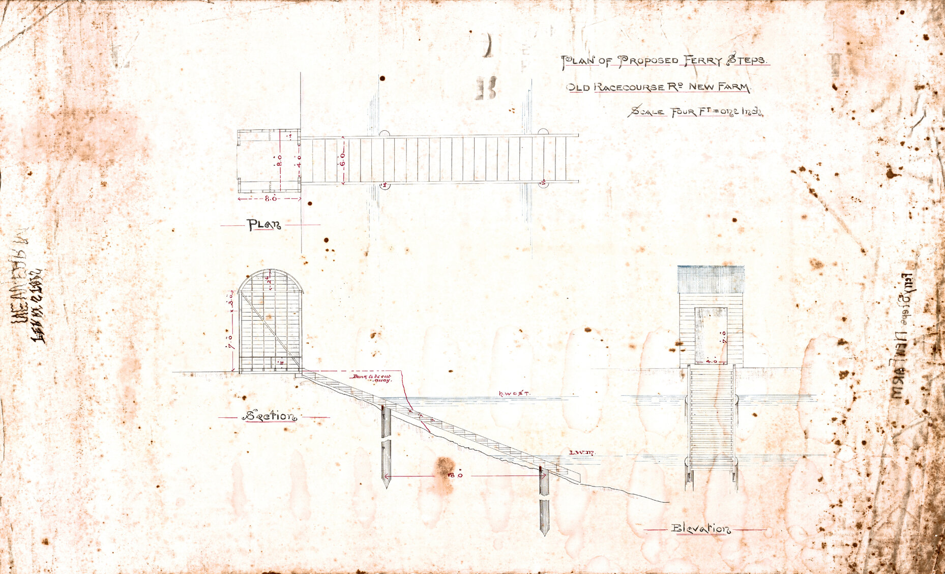 Plan of ferry steps, Old Racecourse Road [Merthyr Road], New Farm - c.1890