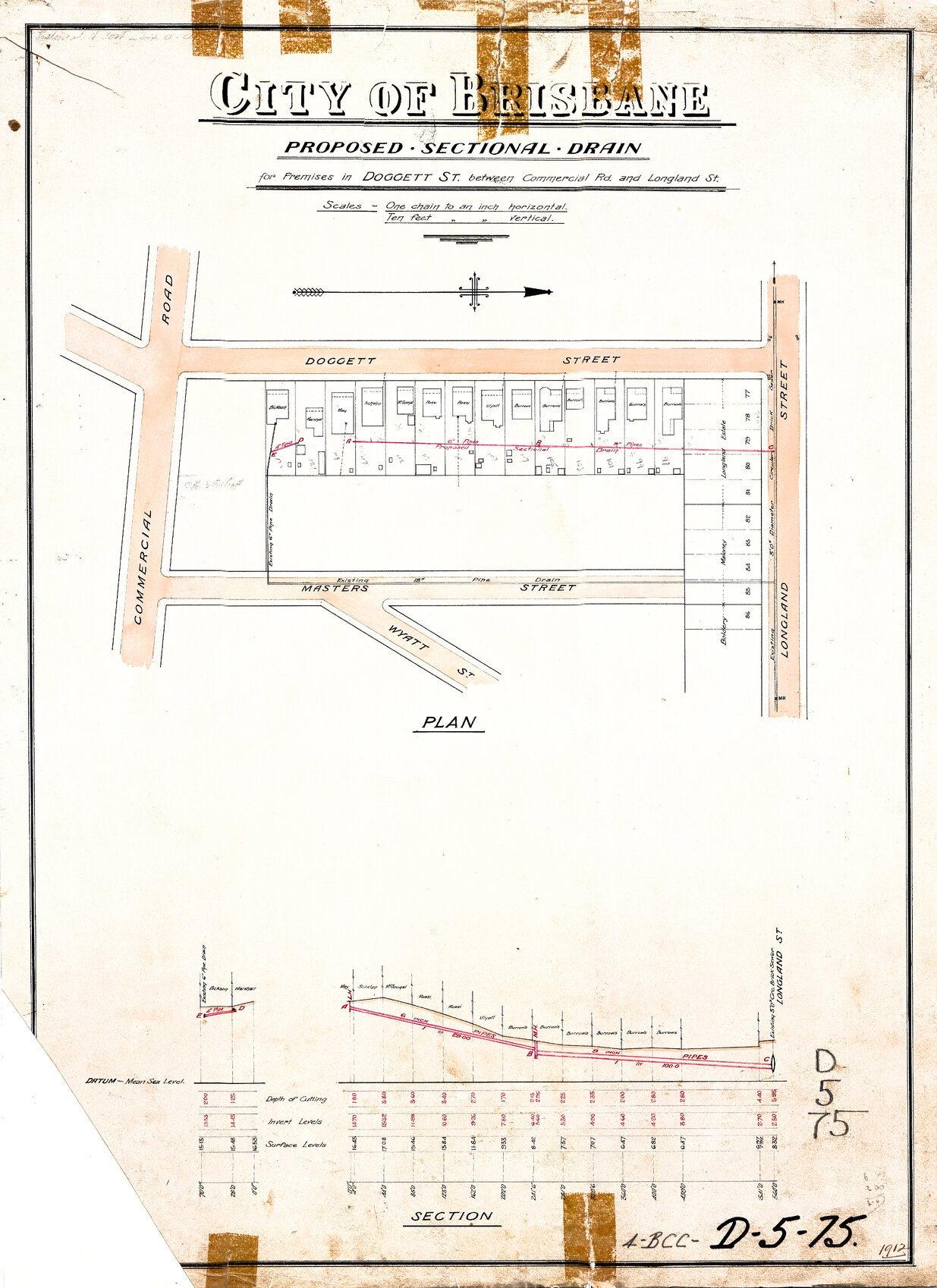 Proposed sectional drain in Doggett Street between Commercial Road and Longland Street, Newstead - 1912