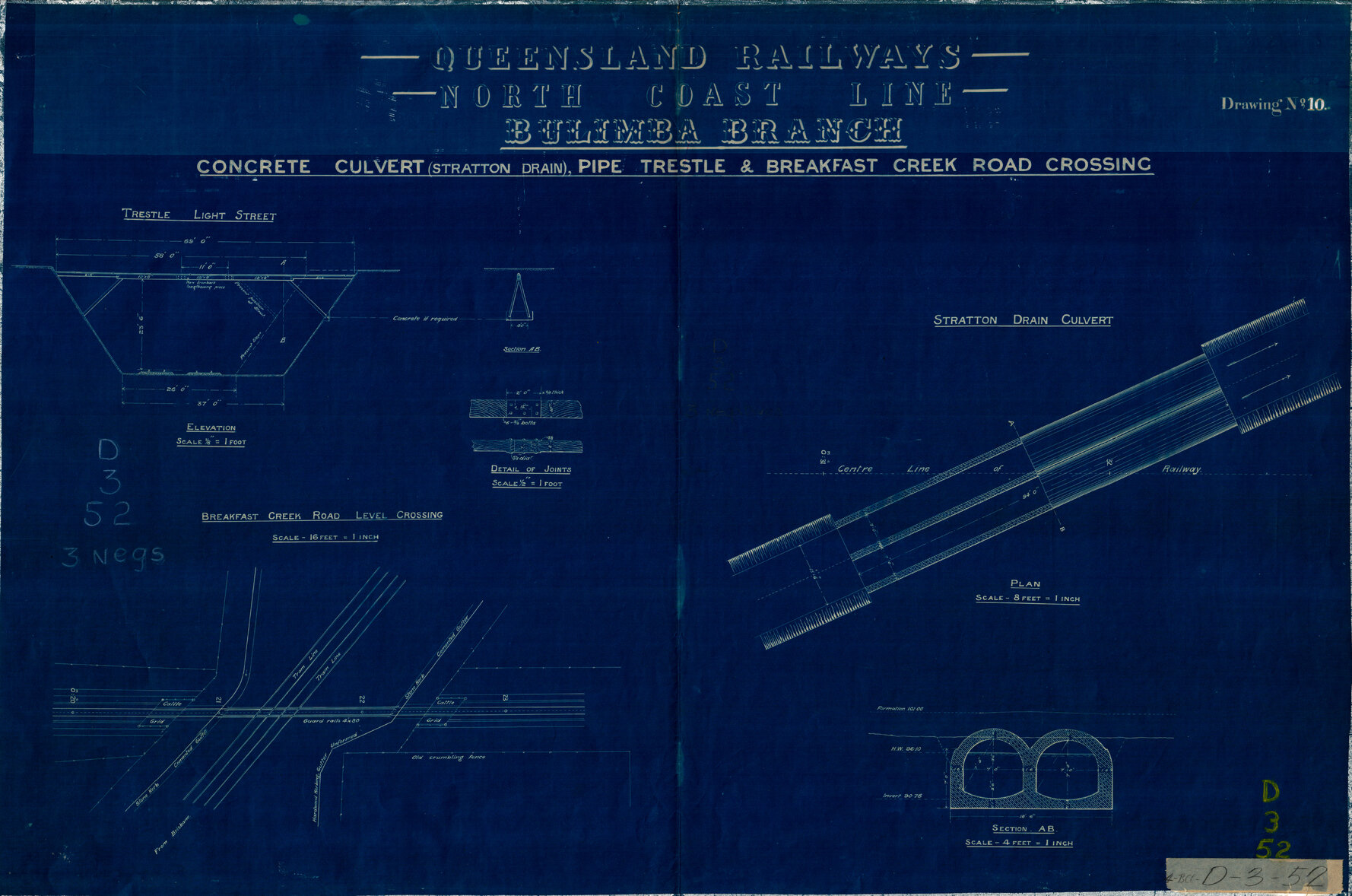 Queensland Railways north coast line, Bulimba branch, concrete culvert, pipe trestle and Breakfast Creek Road crossing