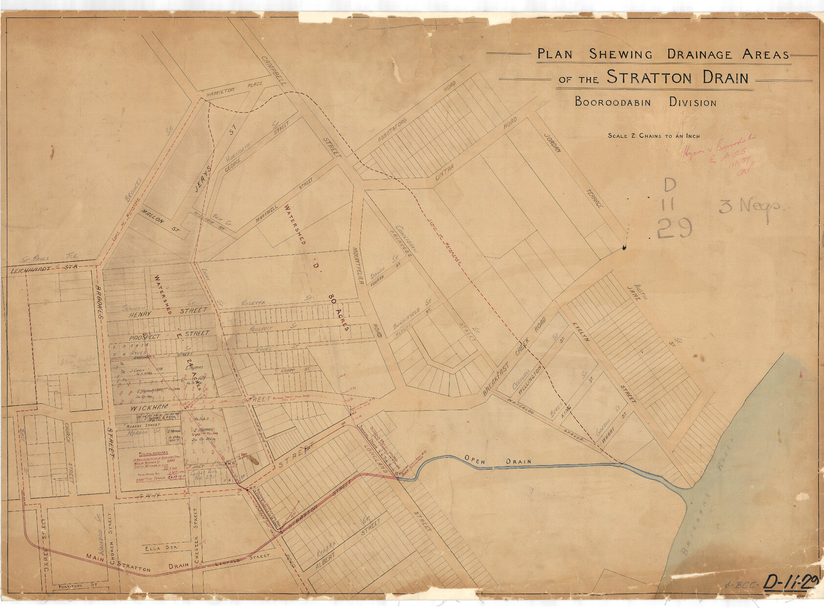 Plan showing drainage areas of the Stratton Drain, Newstead, Bowen Hills and Fortitude Valley - 1889