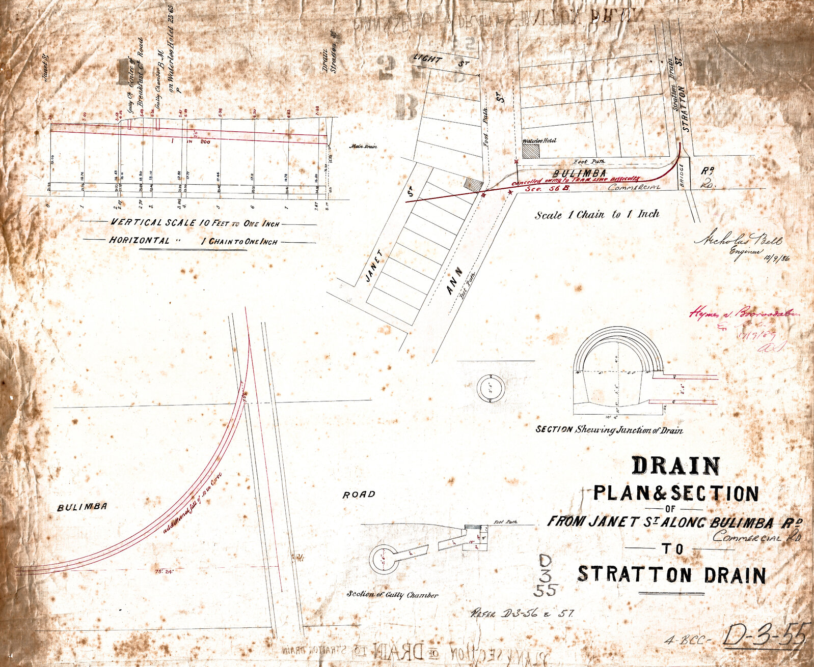 Drain plan and section from Janet Street along Commercial Road to Stratton drain, Fortitude Valley - 1886