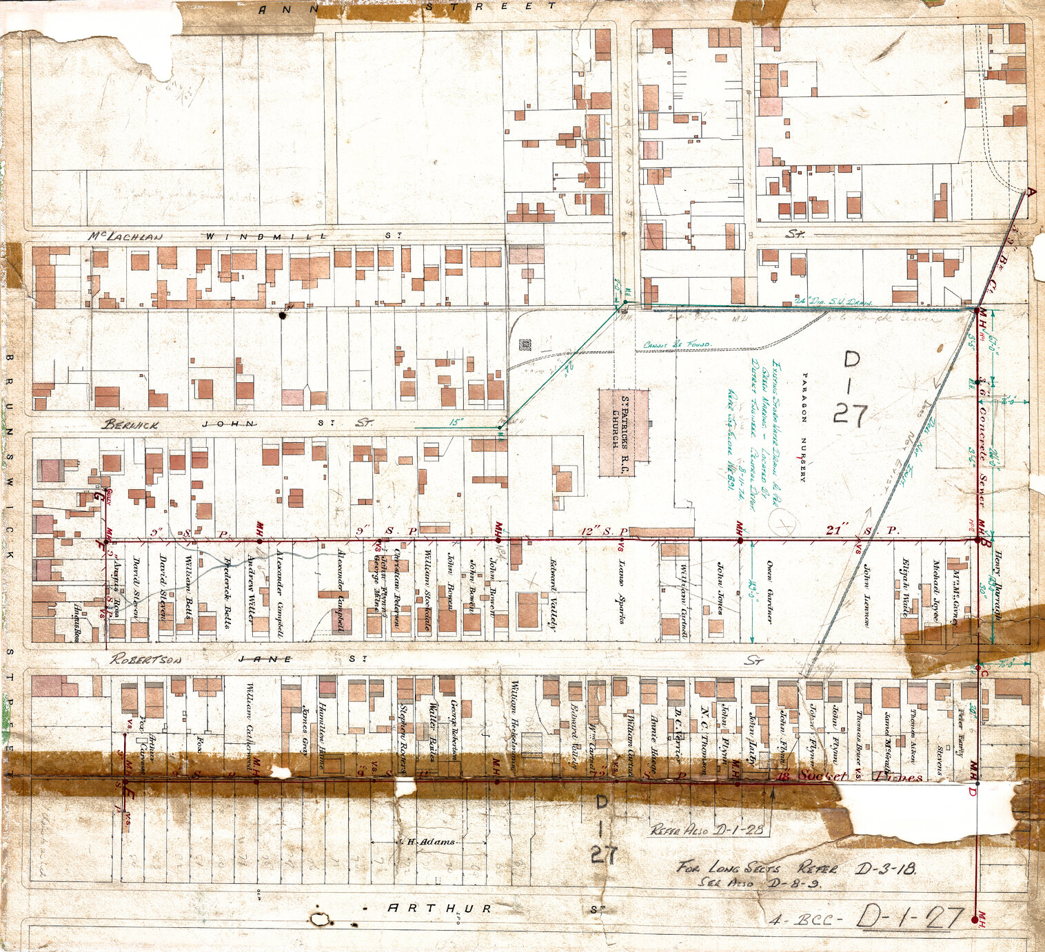 Footprint of houses from Arthur Street to Brunswick and Ann Street, Fortitude Valley 