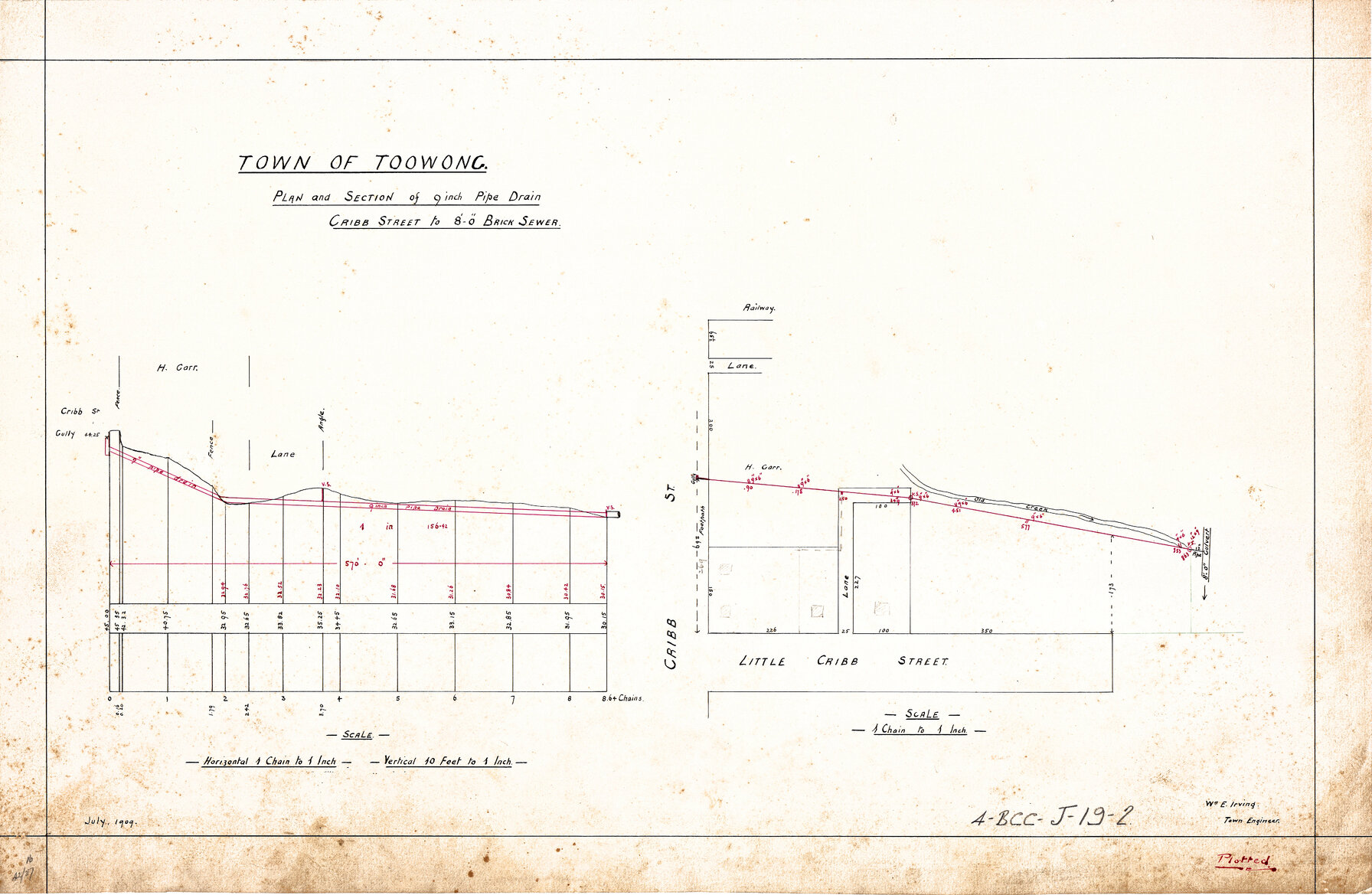 Plan for drainage for corner of Cribb Street and Little Cribb Street, Milton - 1909