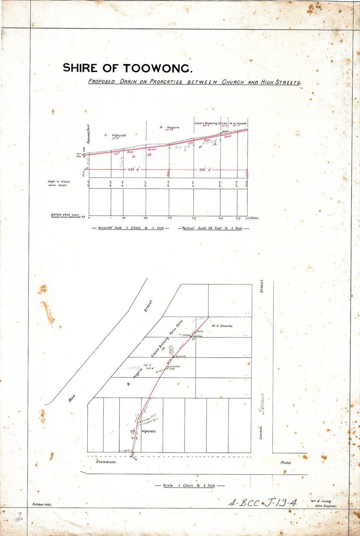 Proposed drainage plan for blocks between Sherwood Road, Jephson Street, and High Street, Toowong - 1892