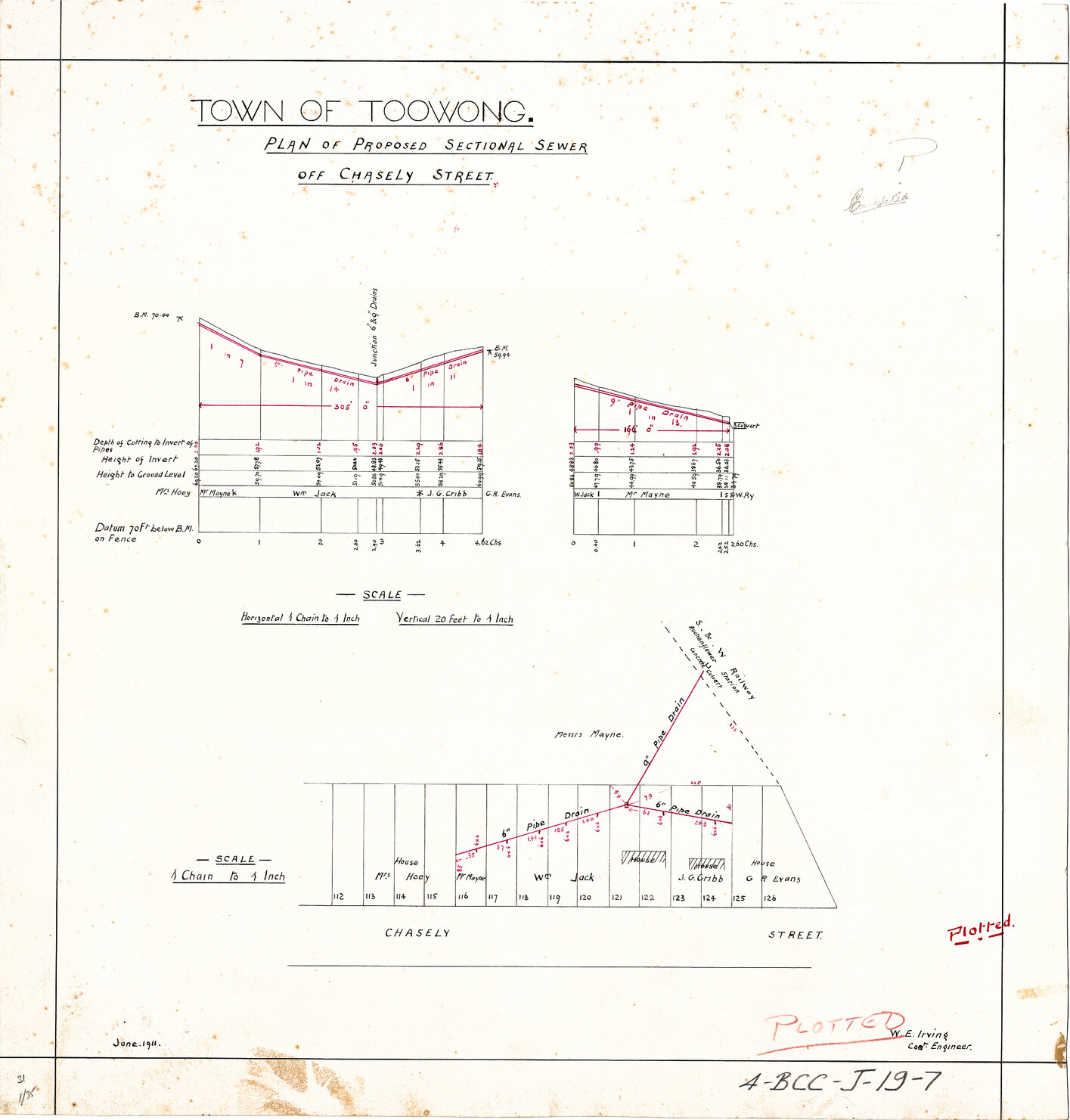 Proposed sewerage plan for blocks between Chasely Street and Auchenflower Station - 1911