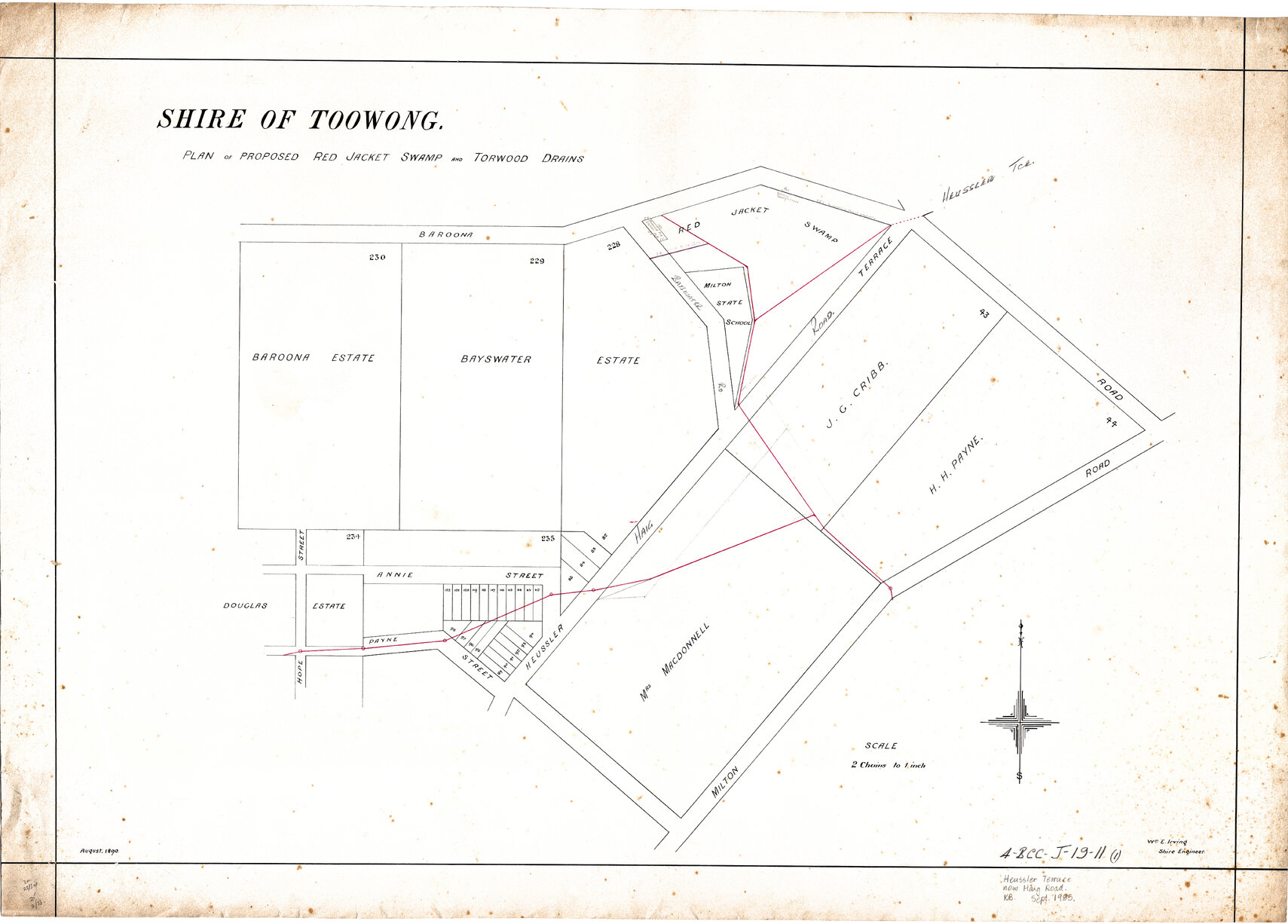 Proposed drainage plan for Gregory Park and Frew Park [formerly Red Jacket Swamp] between Baroona Road, Haig Road, and Bayswater Street, Milton - 1891