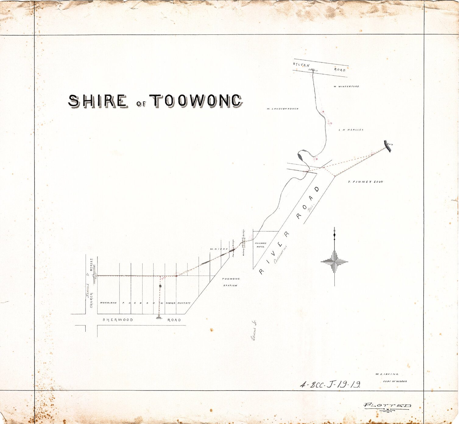 Drainage plan extending from Sylvan Road to Sherwood Road and Jephson Street, bordered by Coronation Drive, Toowong