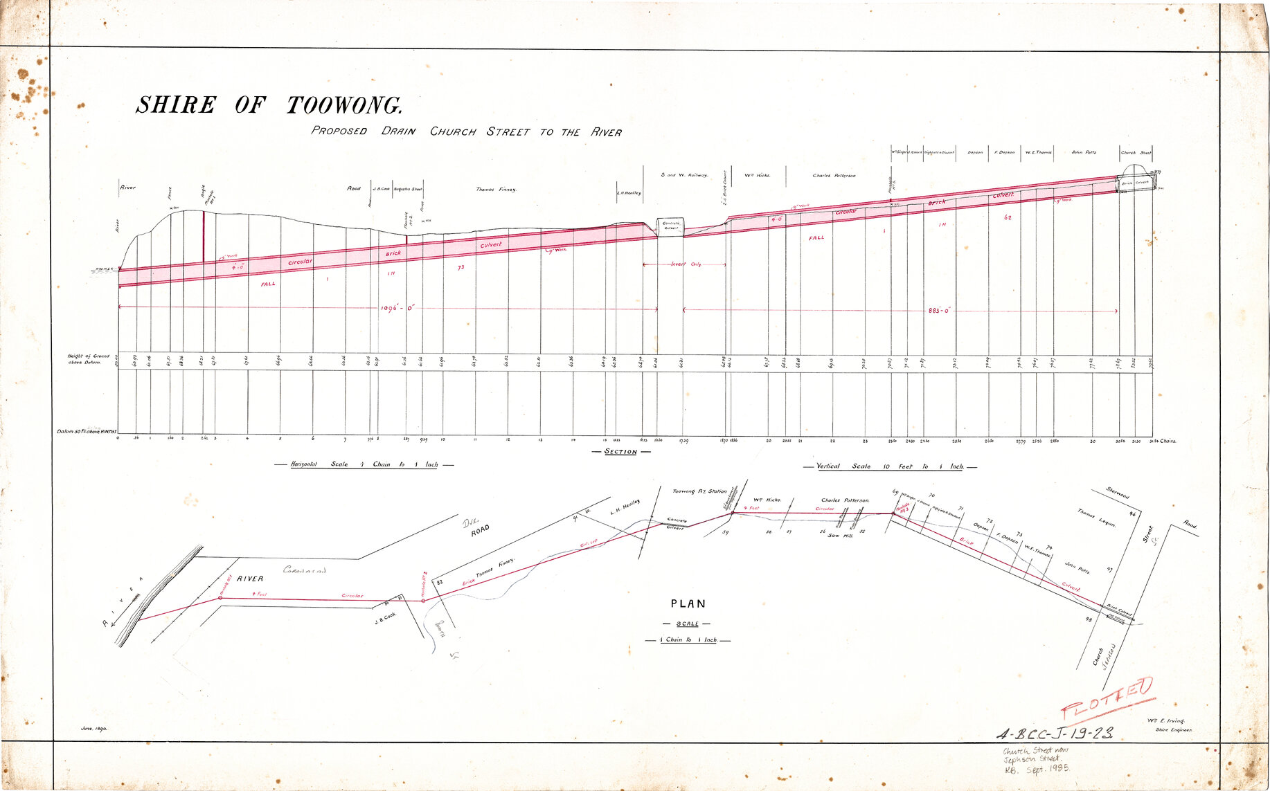 Proposed drainage plan along Coronation Drive near Booth Street to Jephson Street near Sherwood Road, Toowong - 1890