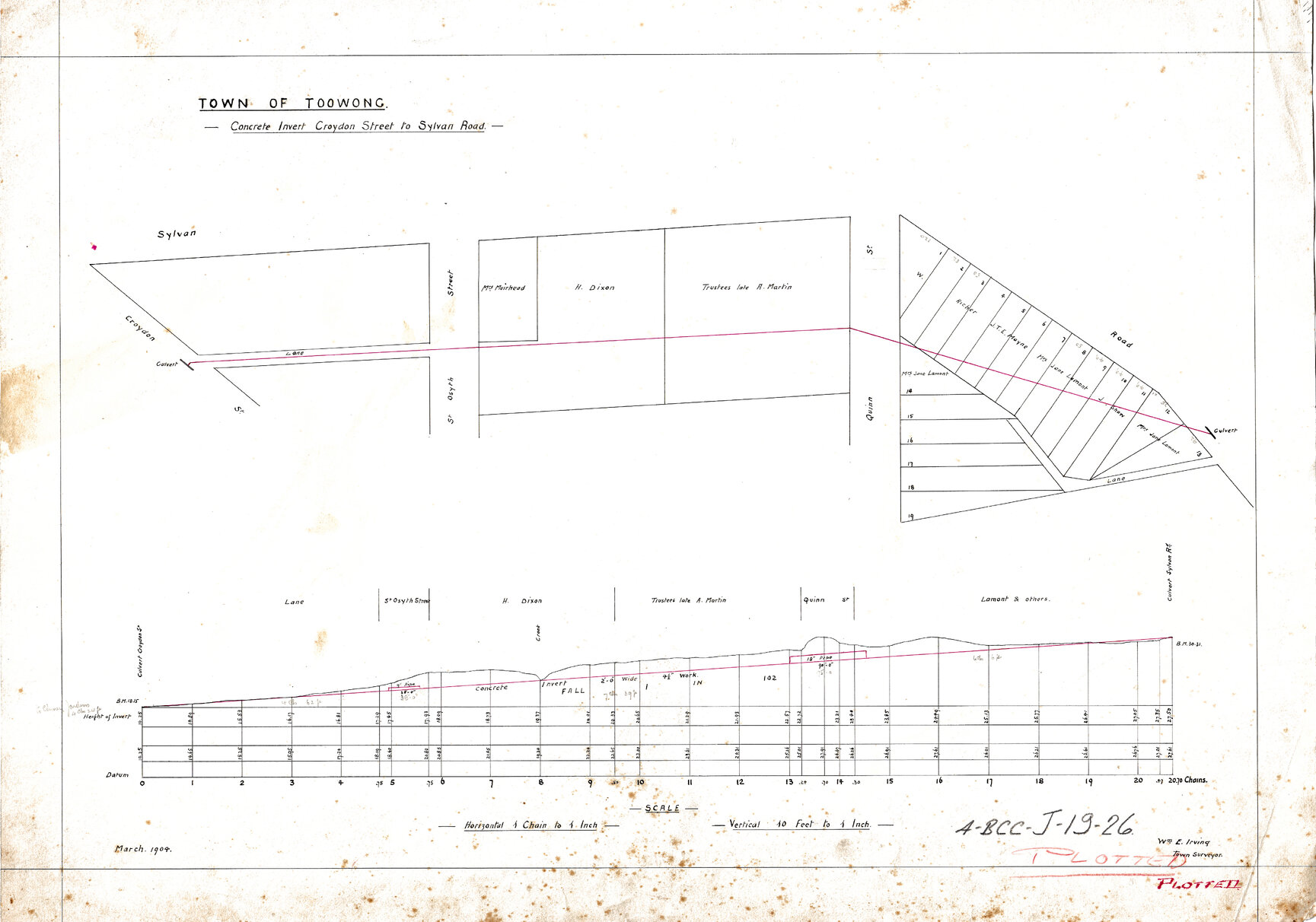Drainage plan extending from Croydon Street, past St Osyth Street and Quinn Street to Sylvan Road, Toowong - 1904