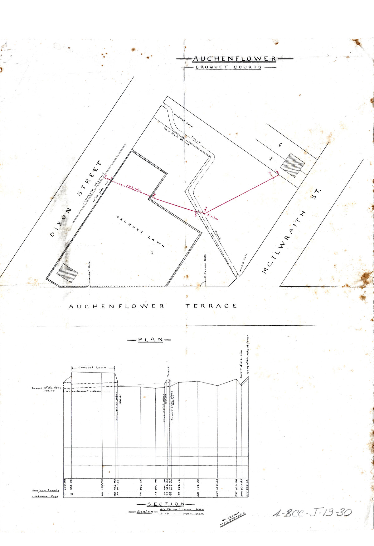Drainage plan for Auchenflower Croquet Court situated between Dixon Street, McIlwraith Street, and Auchenflower Terrace, Auchenflower - 1928