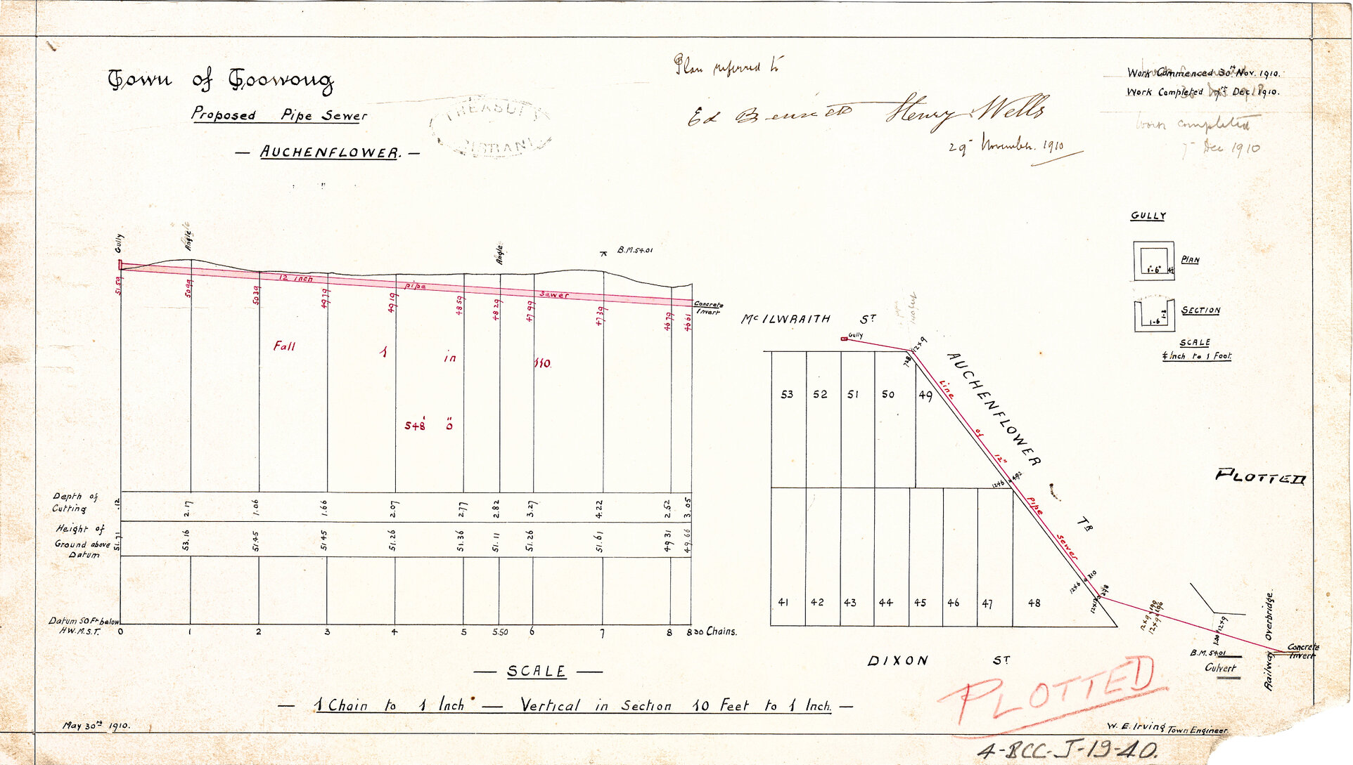 Proposed sewerage plan for blocks between Dixon Street, McIlwraith Street, and Auchenflower Terrace, Auchenflower - 1910