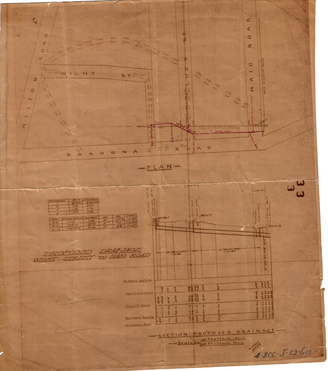 Drainage plan extending from Wight Street, past Lucy Street, to Haig Road, bordered by Baroona Road, Milton - 1928