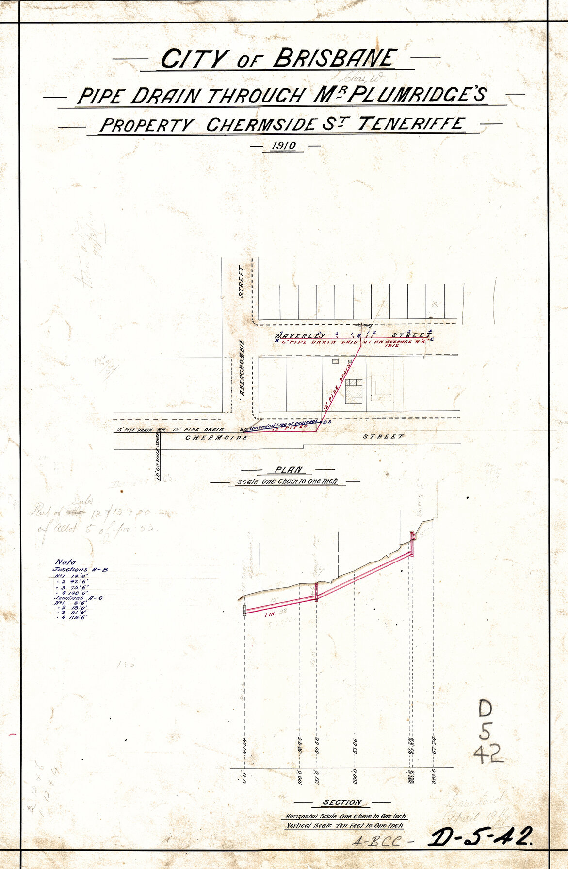 Pipe drain though Mr Plumridge&rsquo;s property, Teneriffe - 1910