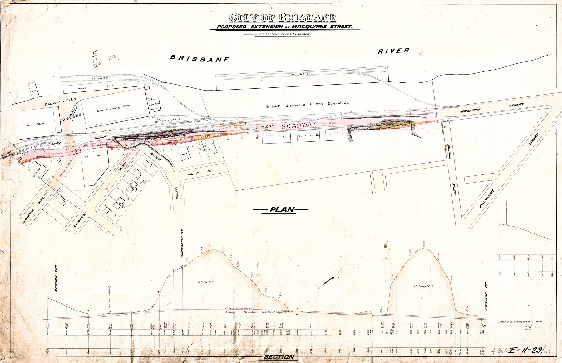 Proposed extension of Macquarie Street, showing woolstores and wharves, Teneriffe - 1913