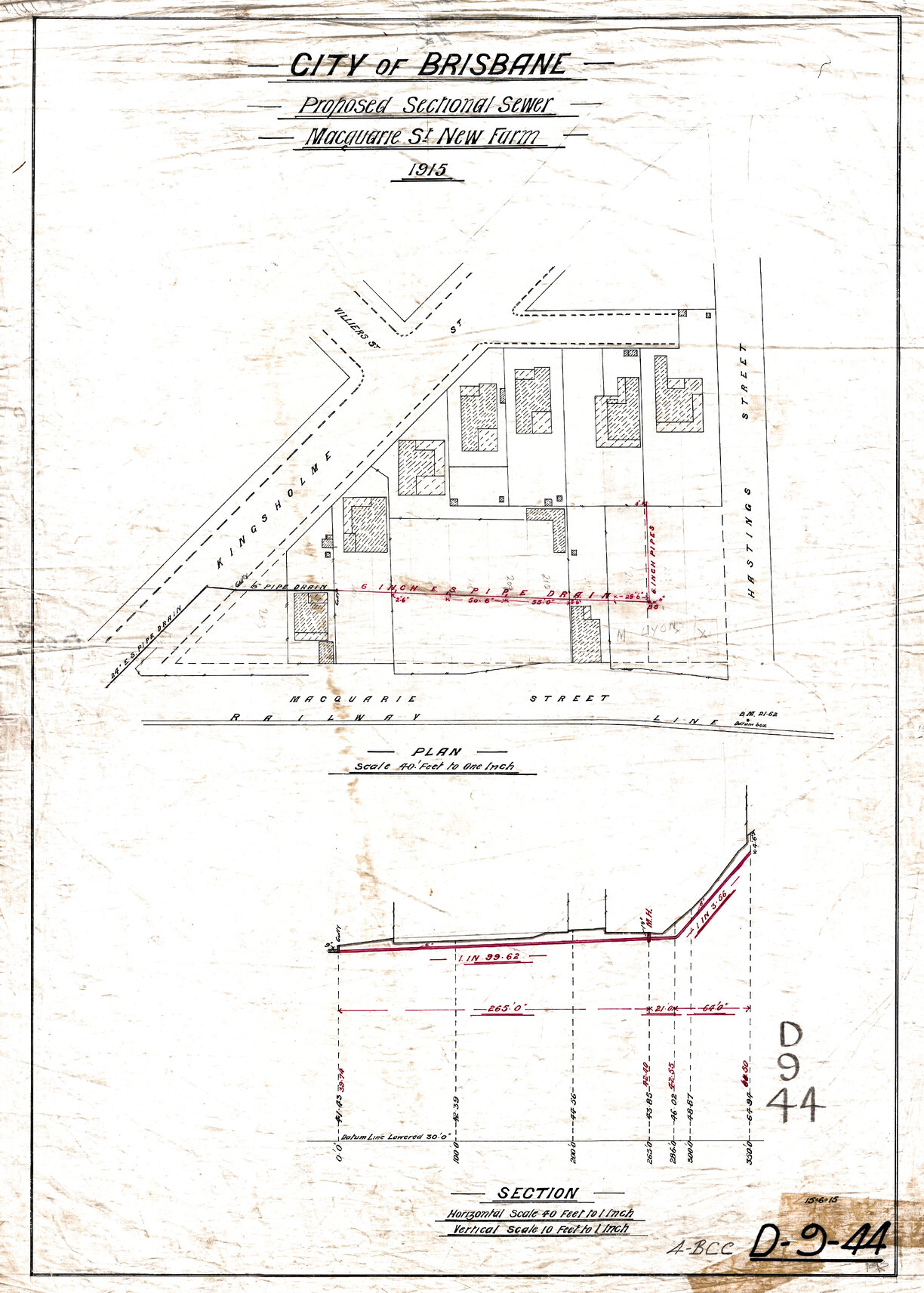 Proposed sectional sewer, Macquarie Street, Teneriffe - 1915