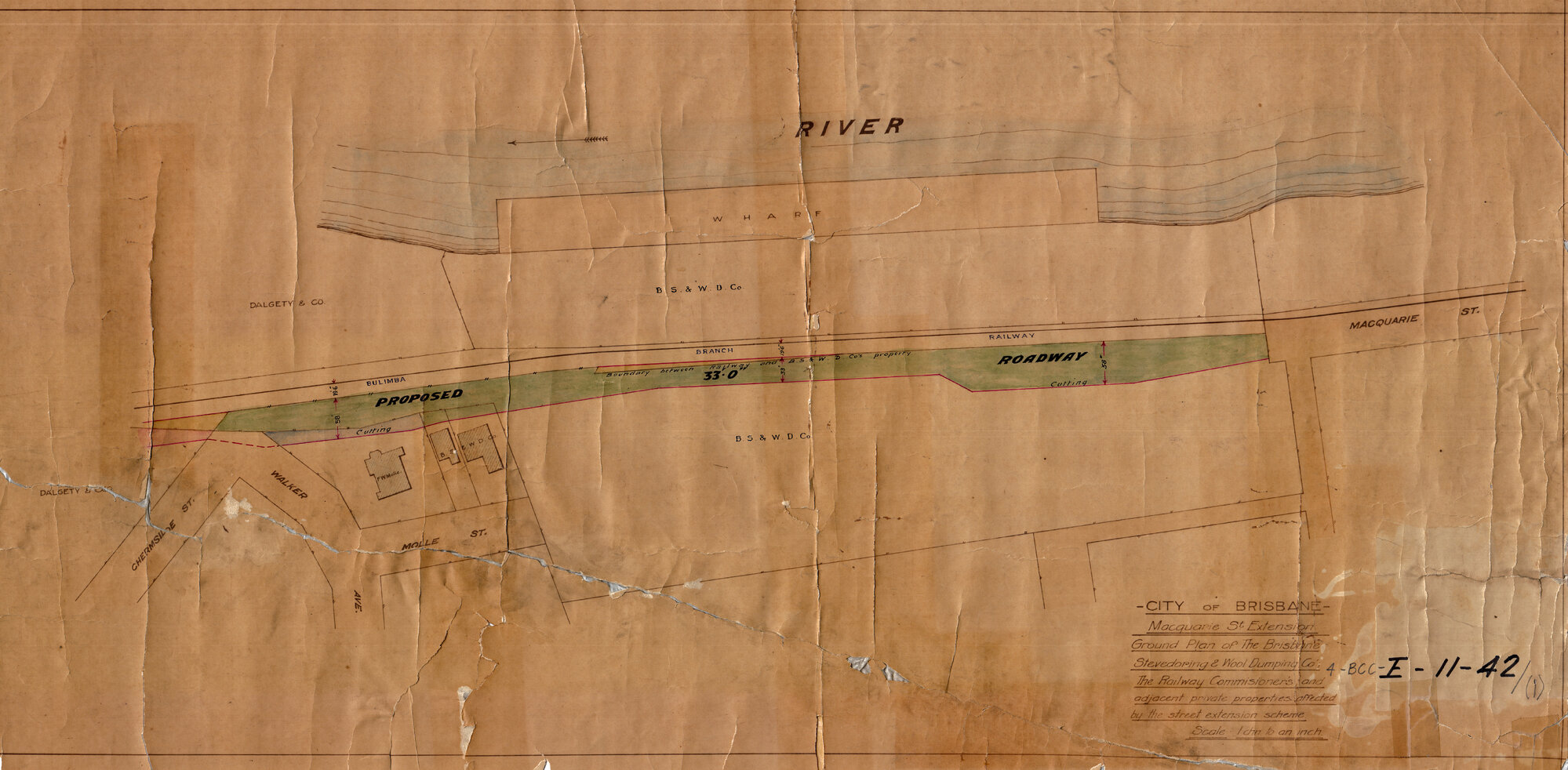 Extension of Macquarie Street - ground plan of surround buildings and roadways, Teneriffe - 1916