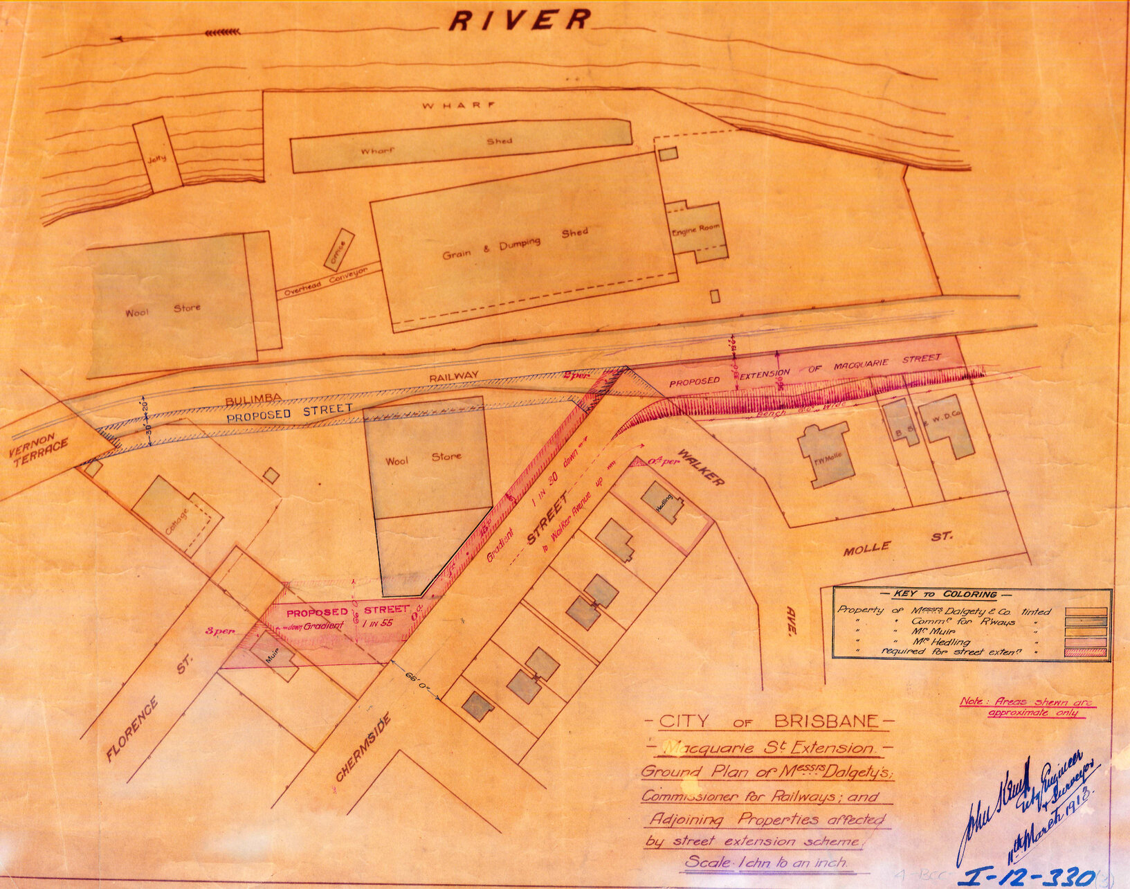 Proposed extension of Macquarie Street with adjoining properties affected, Teneriffe - 1913