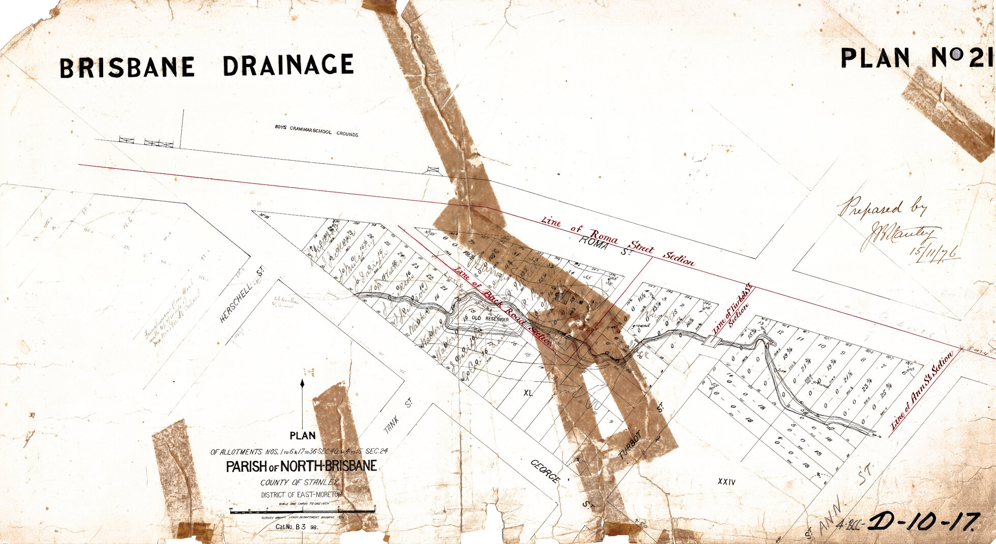 Plan showing drains in Roma Street between Railway and Turbot Street, Brisbane City - 1915