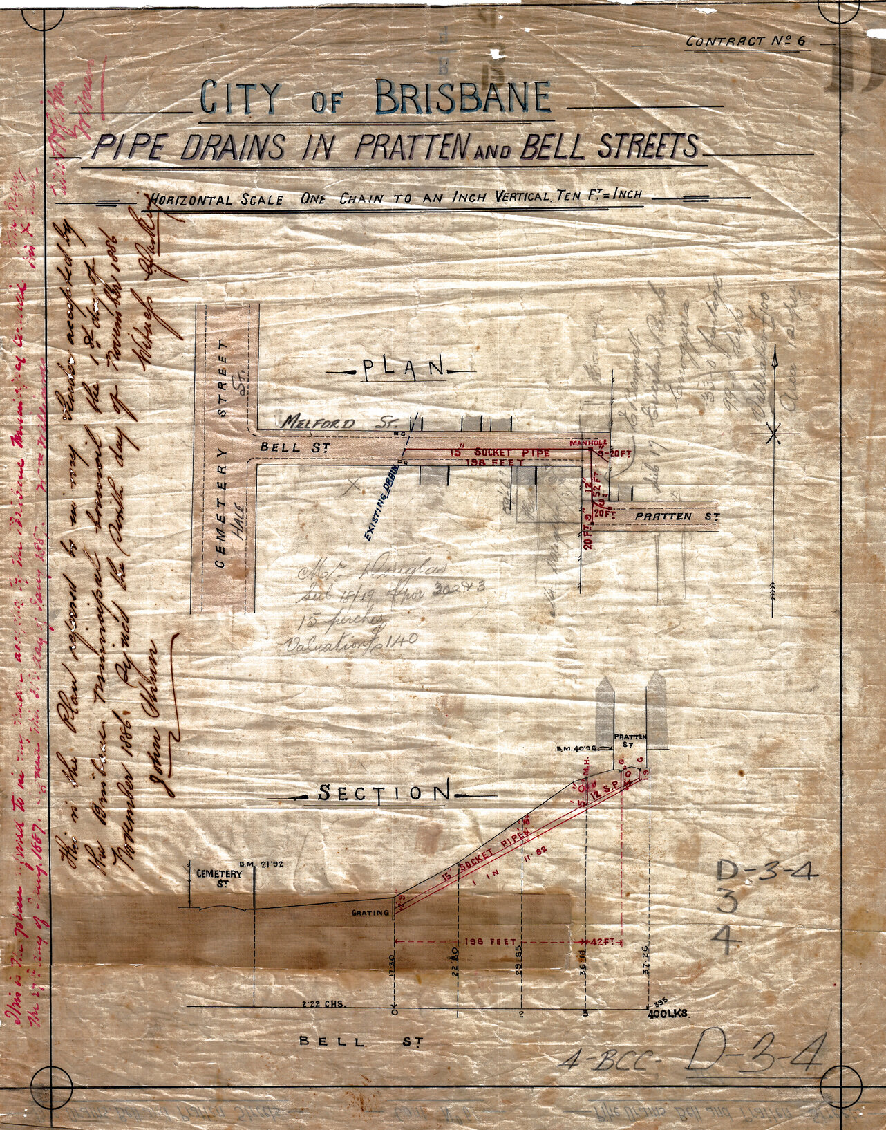 Drainage for Melford Street at corner of Hale Street to Pratten Street, Petrie Terrace - 1886