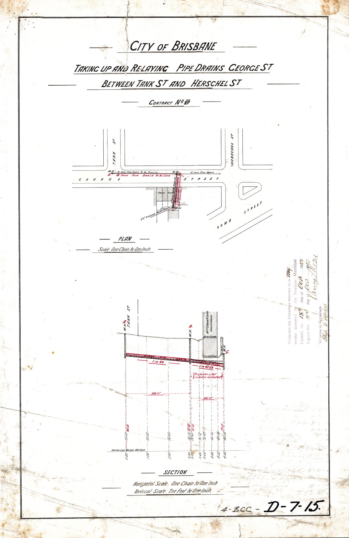 Pipe drain George Street, near corner of Tank Street, Roma Street, and Herschel Street, Brisbane City - 1897