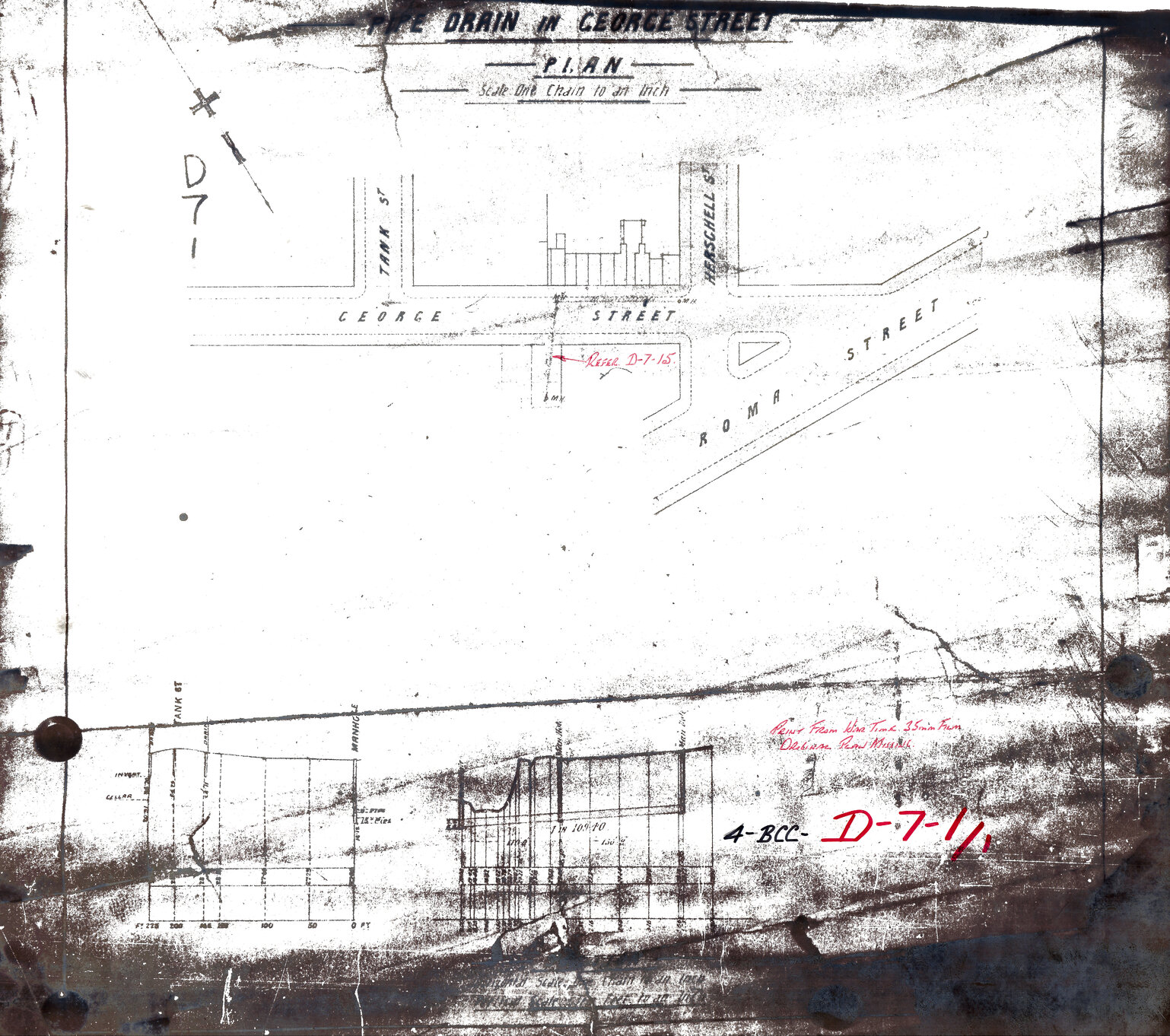 Pipe drain for George Street, near corner of Roma Street and Herschel Street, Brisbane City