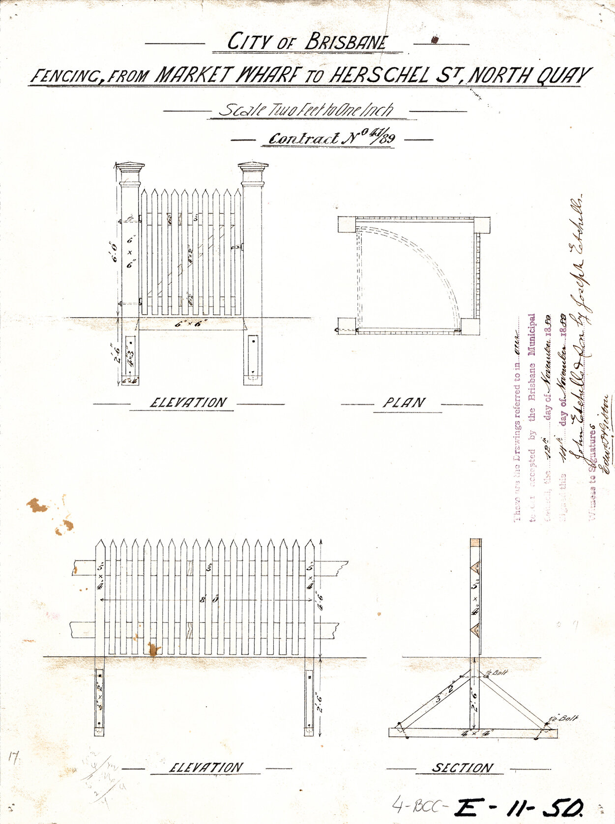 Fencing, from Market Wharf to Herschel Street, North Quay, Brisbane City - 1889