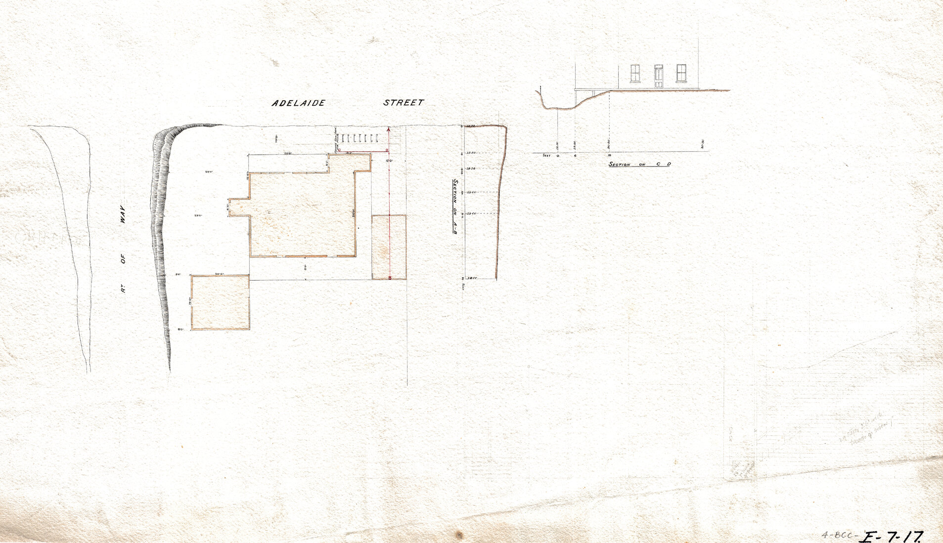 House footprint on Adelaide Street and right of way, Brisbane City c1886