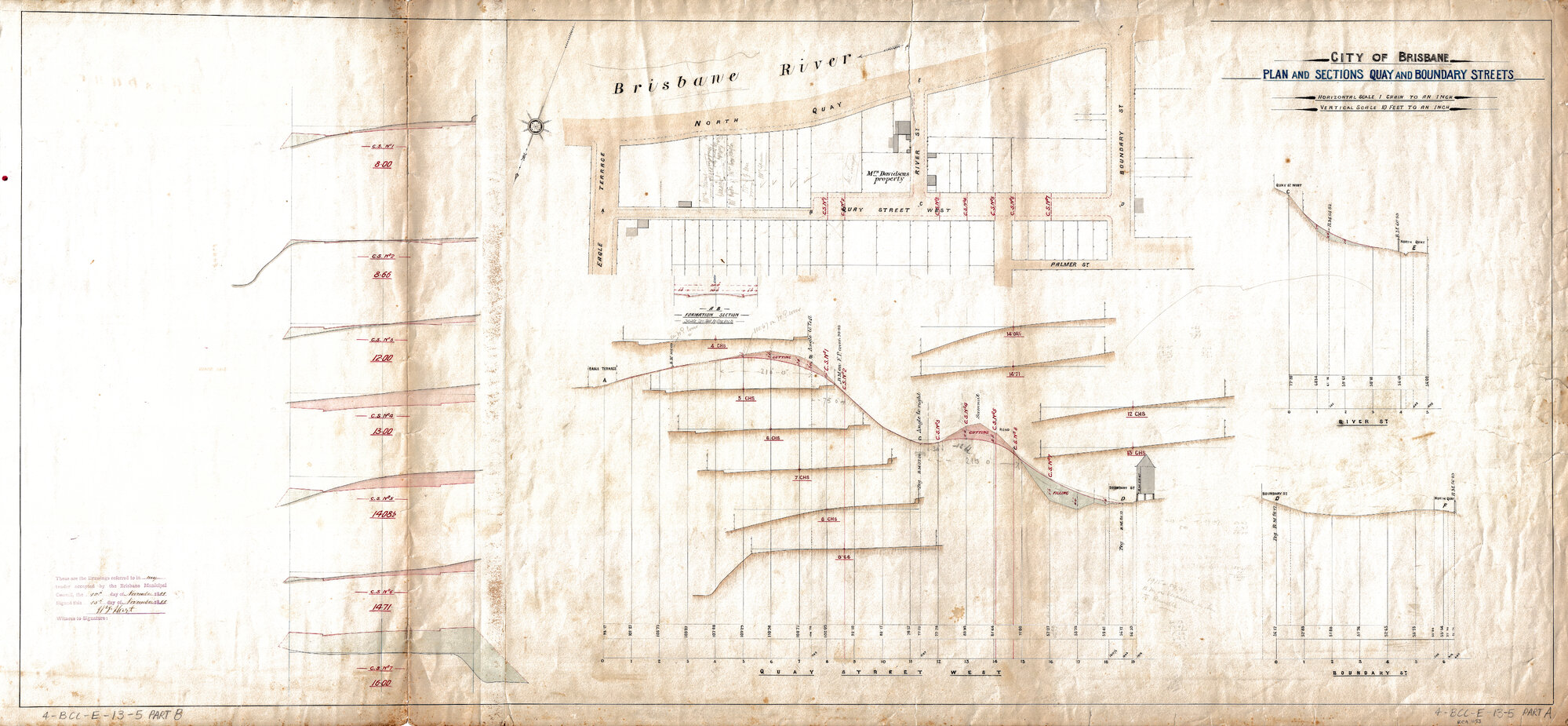 Plan and section, Quay and Boundary Streets [now Hale Street], Brisbane City