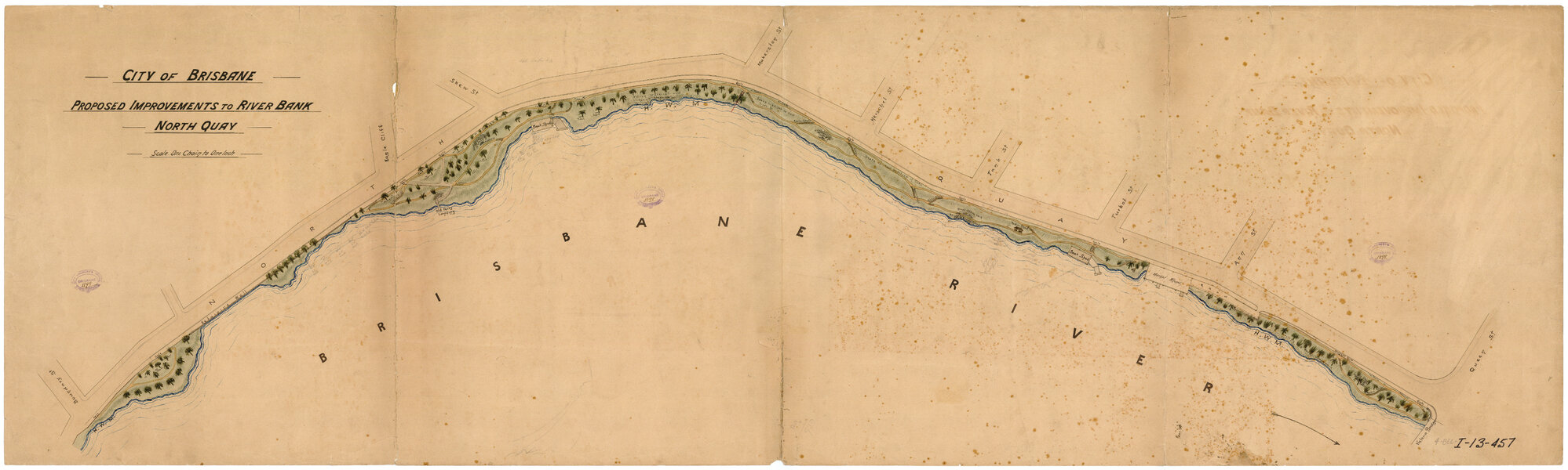 Proposed improvement to river bank, North Quay, showing garden layout, Brisbane City - 1898   