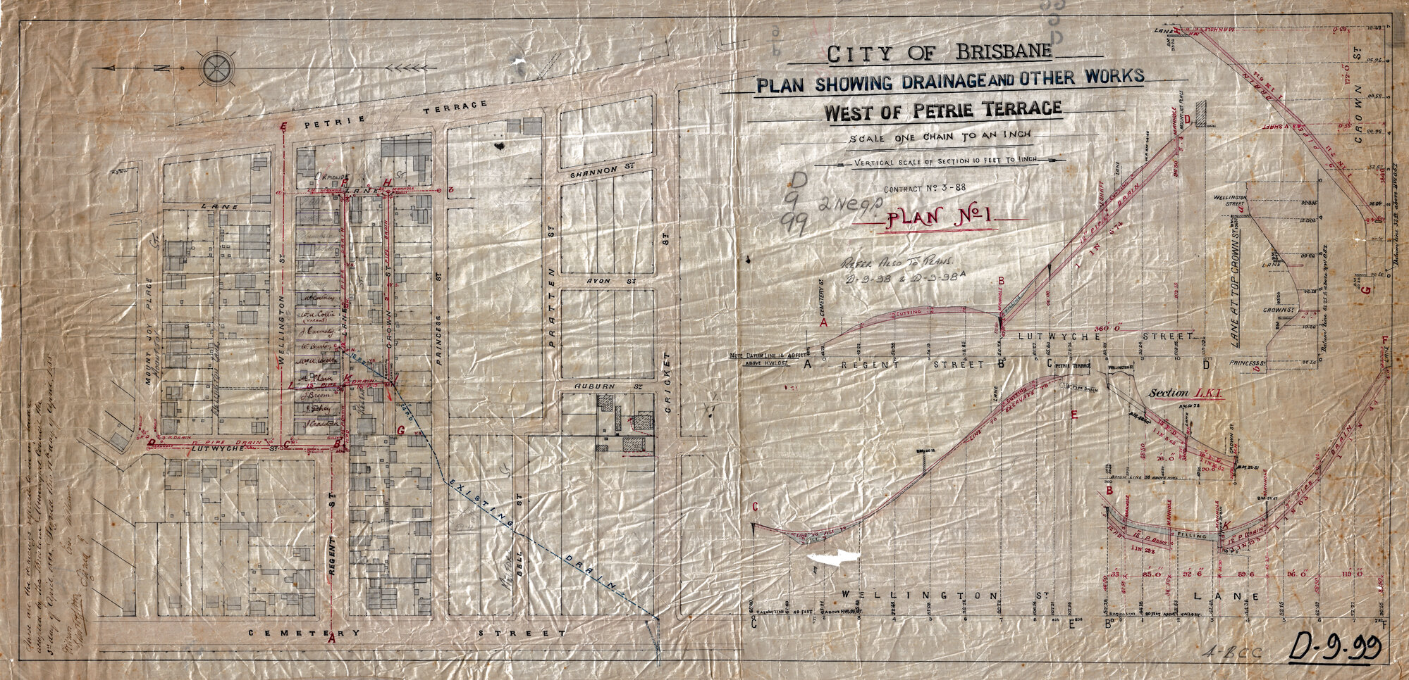 Plan showing drainage and other works west of Petrie Terrace 