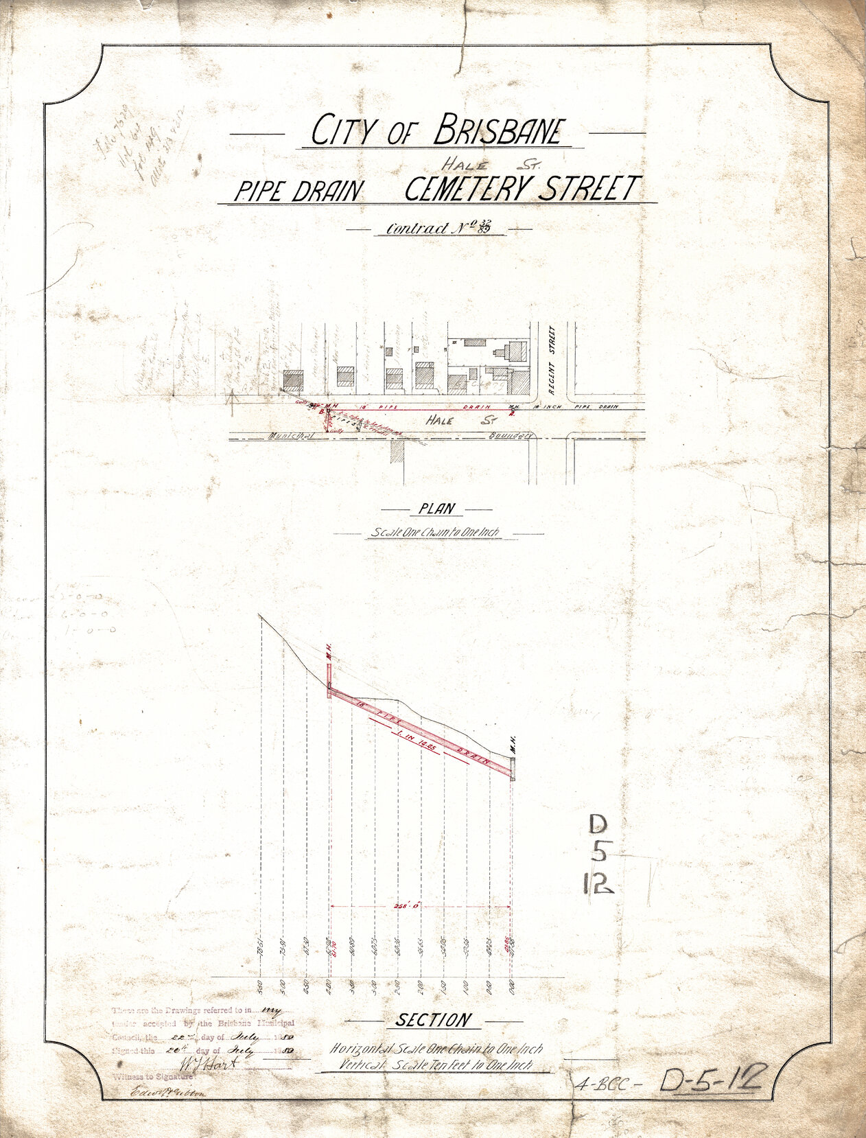 Pipe drain on Cemetary [Hale] Street, Petrie Terrace - 1880