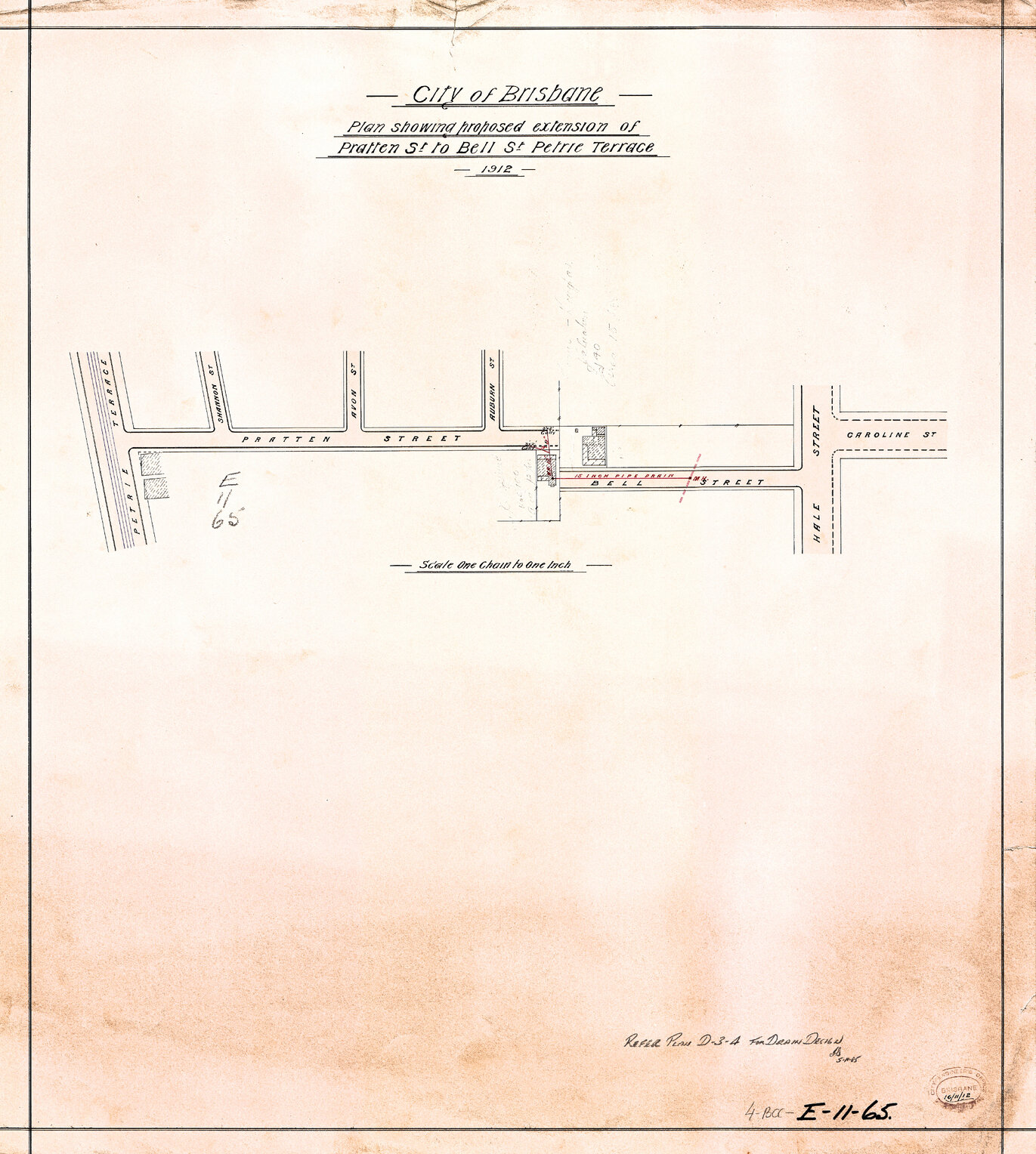Proposed extension of Pratten Street to Bell [Melford Street], Petrie Terrace