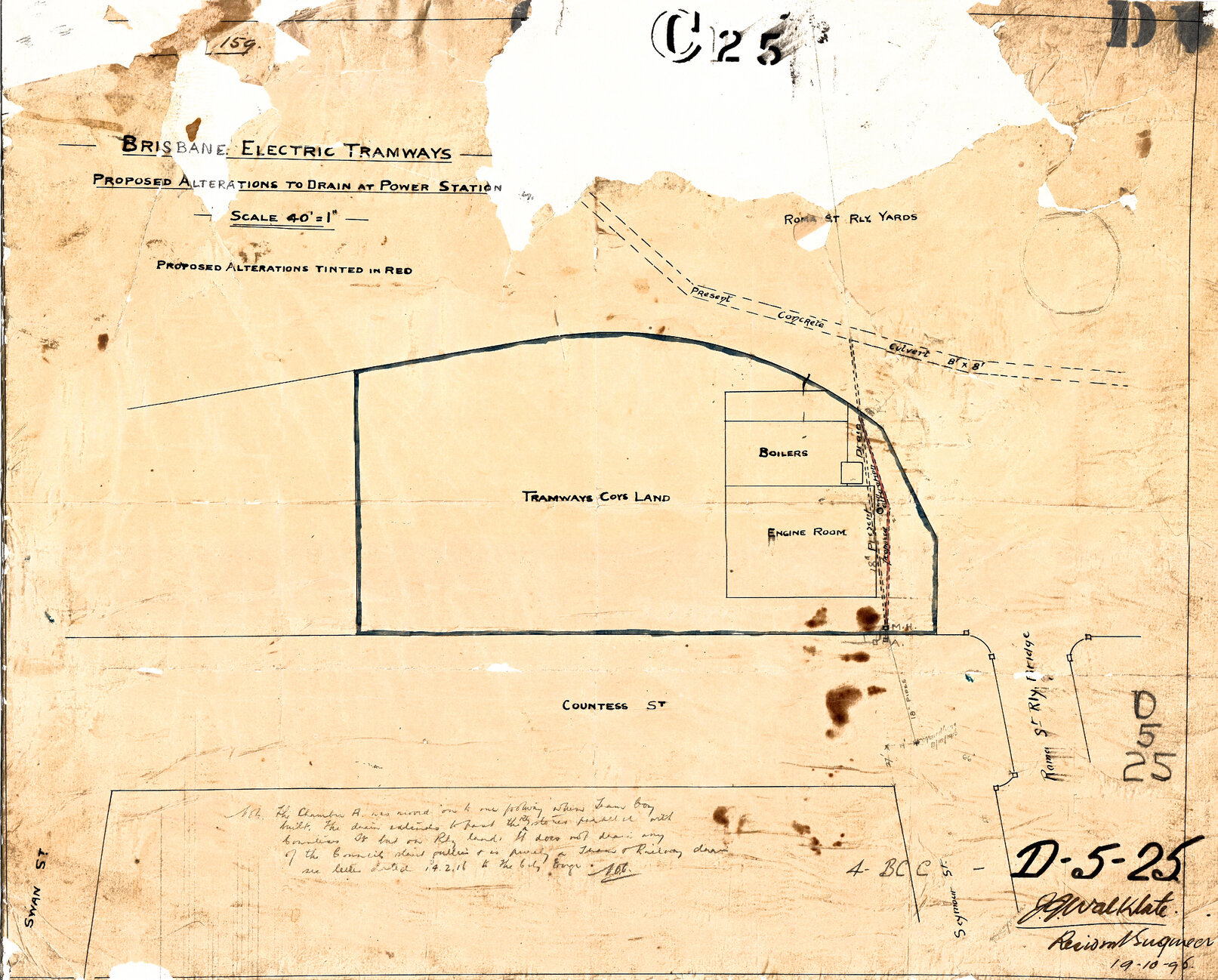 Proposed alterations to drain at tram power station, Petrie Terrace - 1895