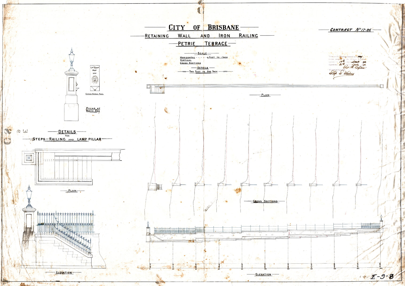 Schematic for retaining wall and iron railing, Petrie Terrace - 1896