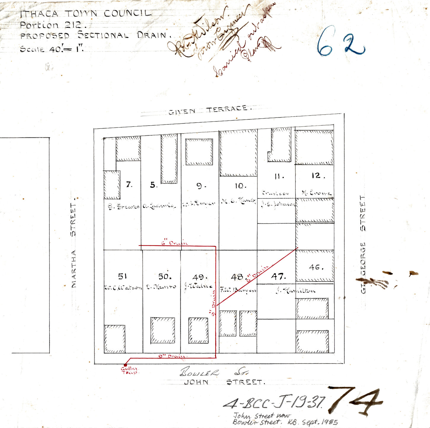 Proposed sectional drain for block bounded by Great George, Martha, Bowler Streets and Given Terrace, Paddington - 1910