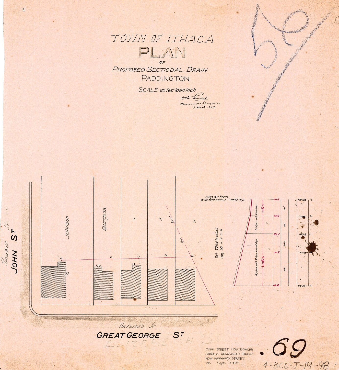 Sectional drain off Bowler Street [then John Street] Paddington - 1903