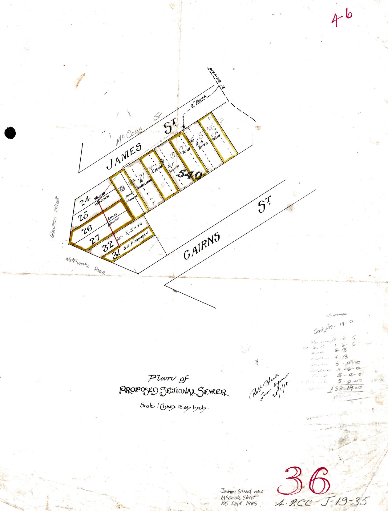 Proposed sectional sewer for McCook Street, Red Hill - 1918